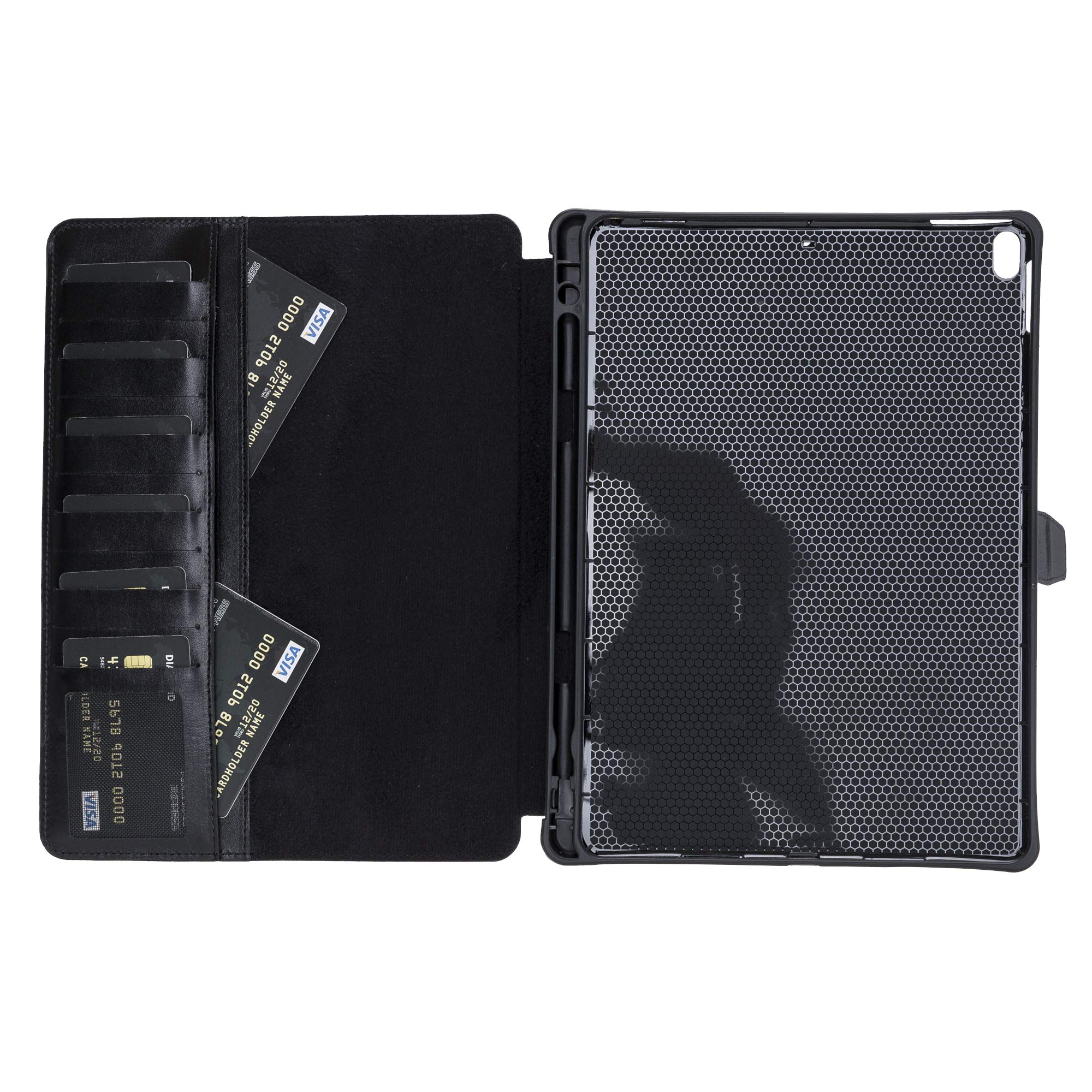 Venito Parma Genuine Leather iPad Case - Compatible with iPad Air 10.5 (3rd Gen 2019) & iPad Pro 10.5 (2nd Gen 2017) - Handmade Folio Stand Cover with Card Slots - Rustic Black - Perfect for Work, Travel & Daily Use