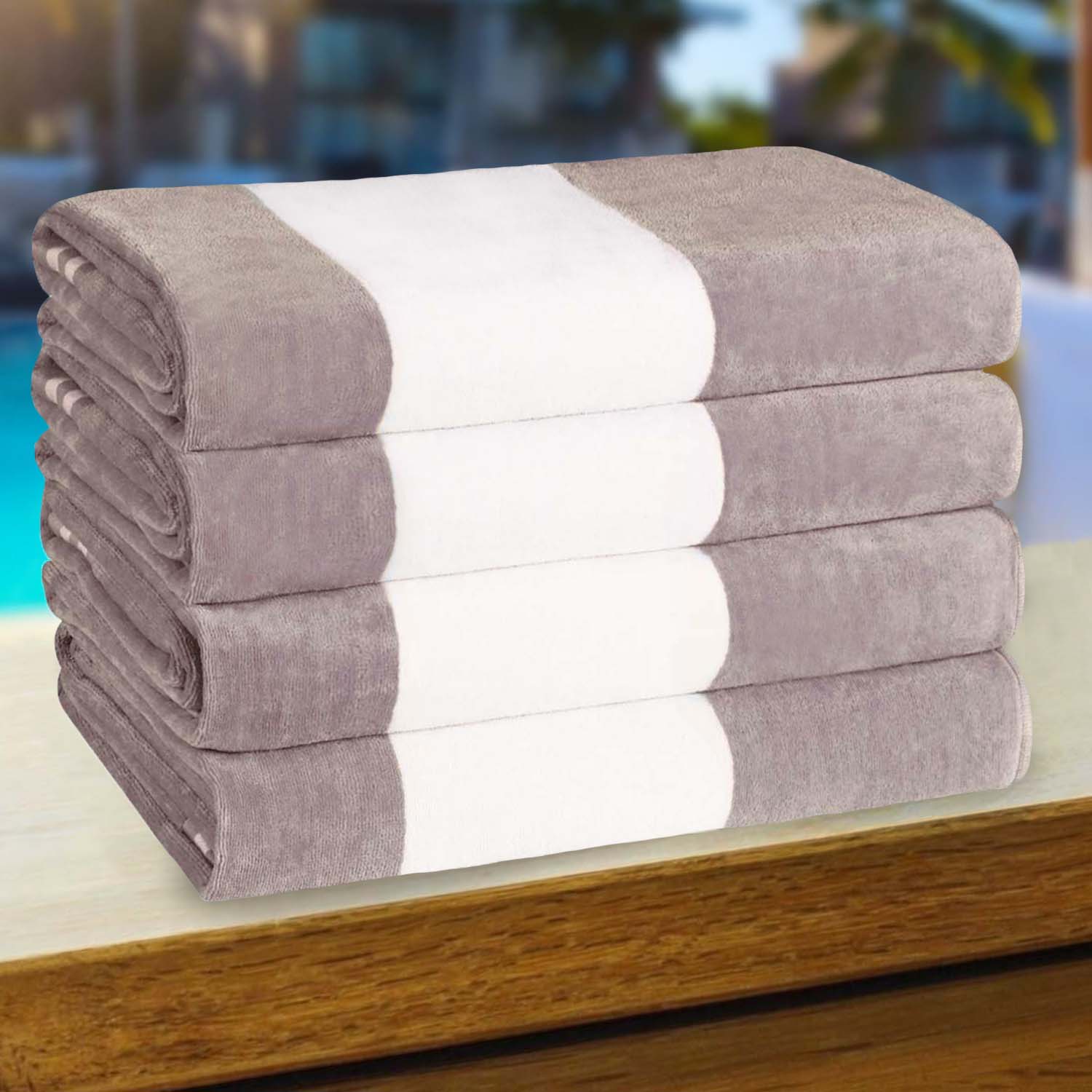 Premium Cabana Stripe Oversized Cotton Beach Towel Set of 2, 4, or 6 - Soft, Absorbent & Quick-Drying for Pool, Beach, Vacation & Spa Use