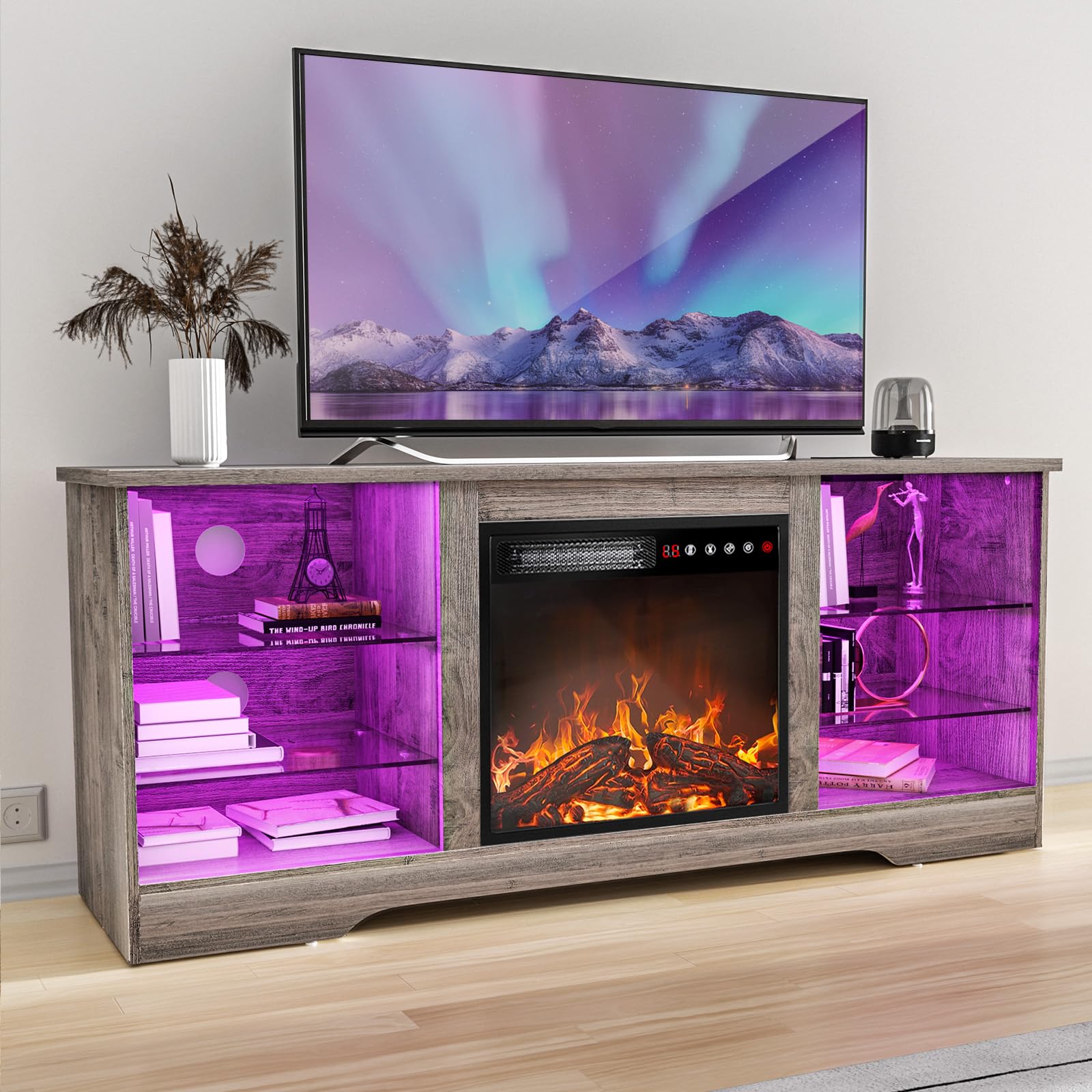 Modern Fireplace TV Stand with 18