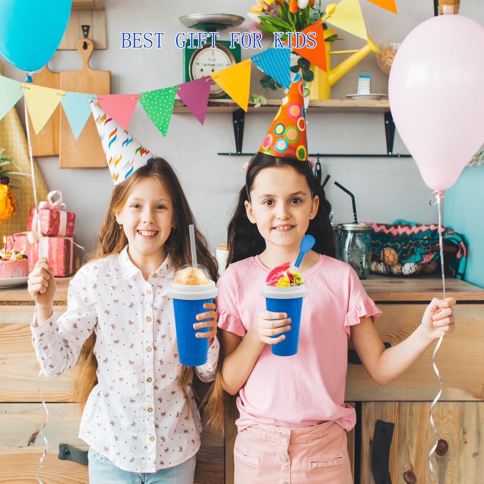 **Magic Slushy Maker Cup - DIY Portable Smoothie & Ice Cream Squeeze Cup for Juices, Milk - Double-Layer Silicone Slushie Cup with Straw - Perfect for Kids, Friends & Family Gifts (Blue) - Great for Parties, Picnics & Summer Fun**