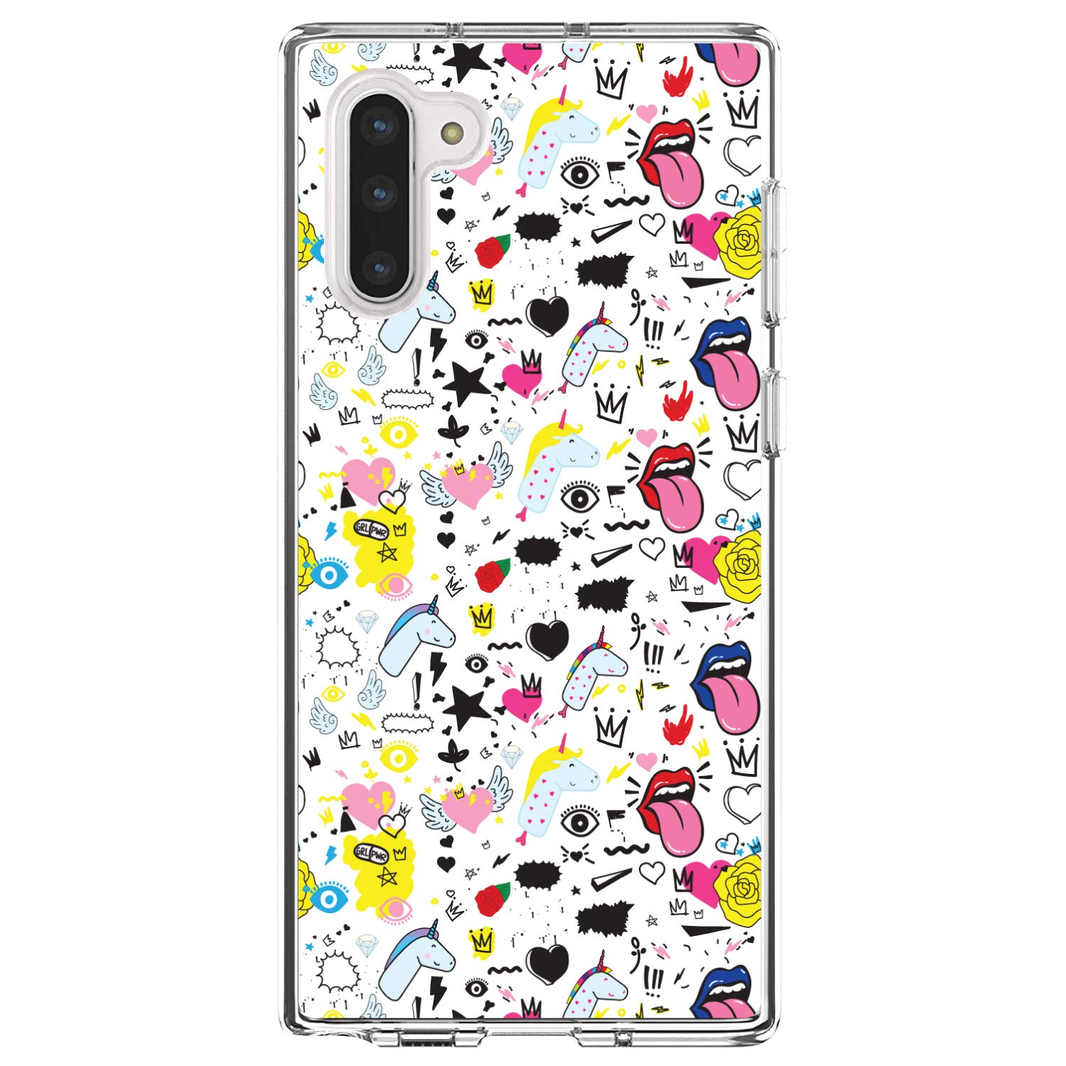 Premium Shockproof Hybrid Case for Samsung Galaxy Note 10 (6.3 Inch) - Clear TPU Bumper with Acrylic Back & Tempered Glass Screen Protector - Unicorn Crown Design - Perfect for Work, School & Everyday Protection