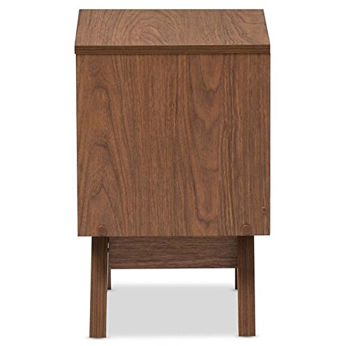MAKLAINE Modern 2-Drawer Nightstand - White & Walnut Brown Wood Bedside Table with Storage for Bedroom, Living Room, or Office