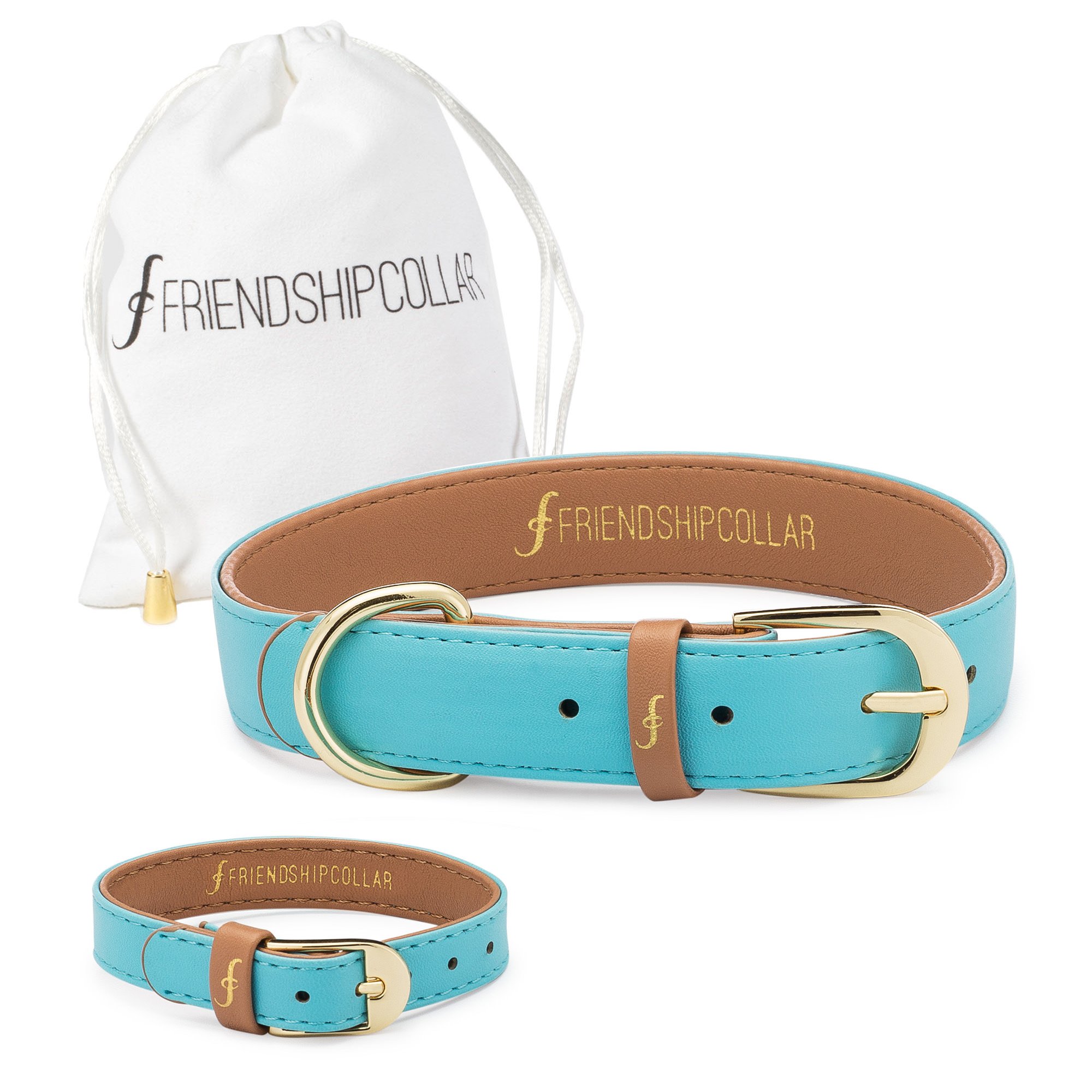 Premium Adjustable Dog Collar & Matching Friendship Bracelet Set - Light Blue - Small Size for Small Dogs - Perfect for Pet Lovers, Best Friends & Matching Outfits