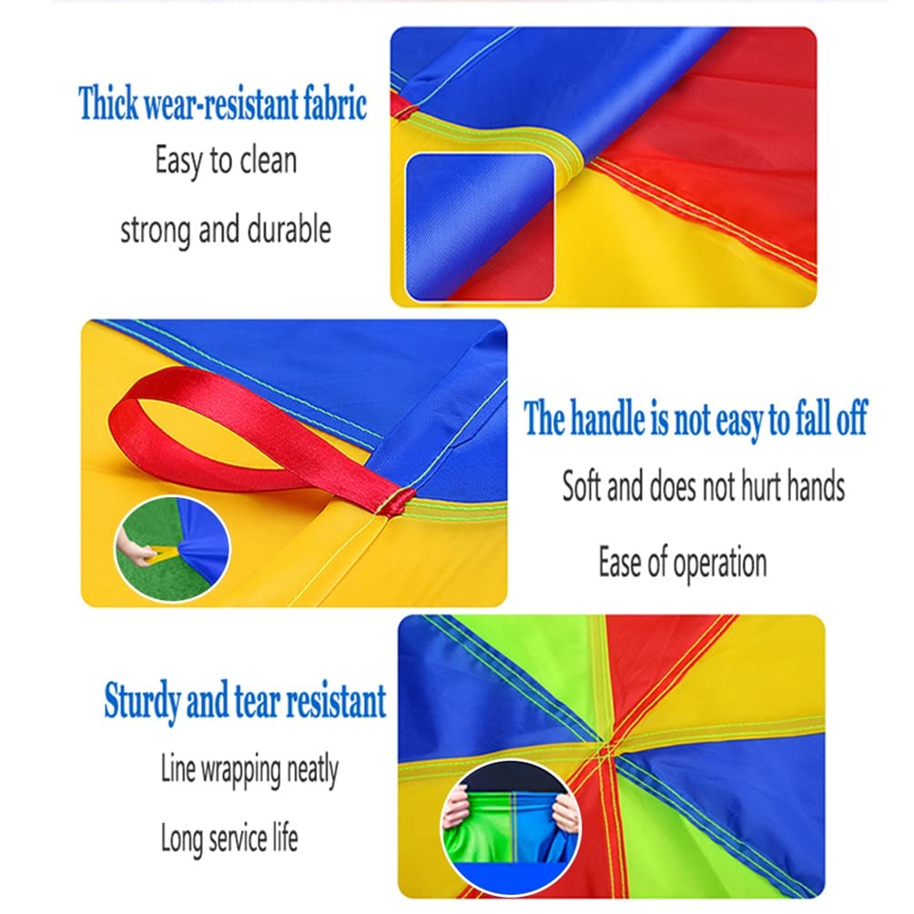 1-12M Kids Rainbow Play Parachute - 8m/26.24ft Outdoor Activity Toy for Field Day, Carnival Games & Team Building - Perfect for Preschool Playtime, Birthday Parties & Family Reunions