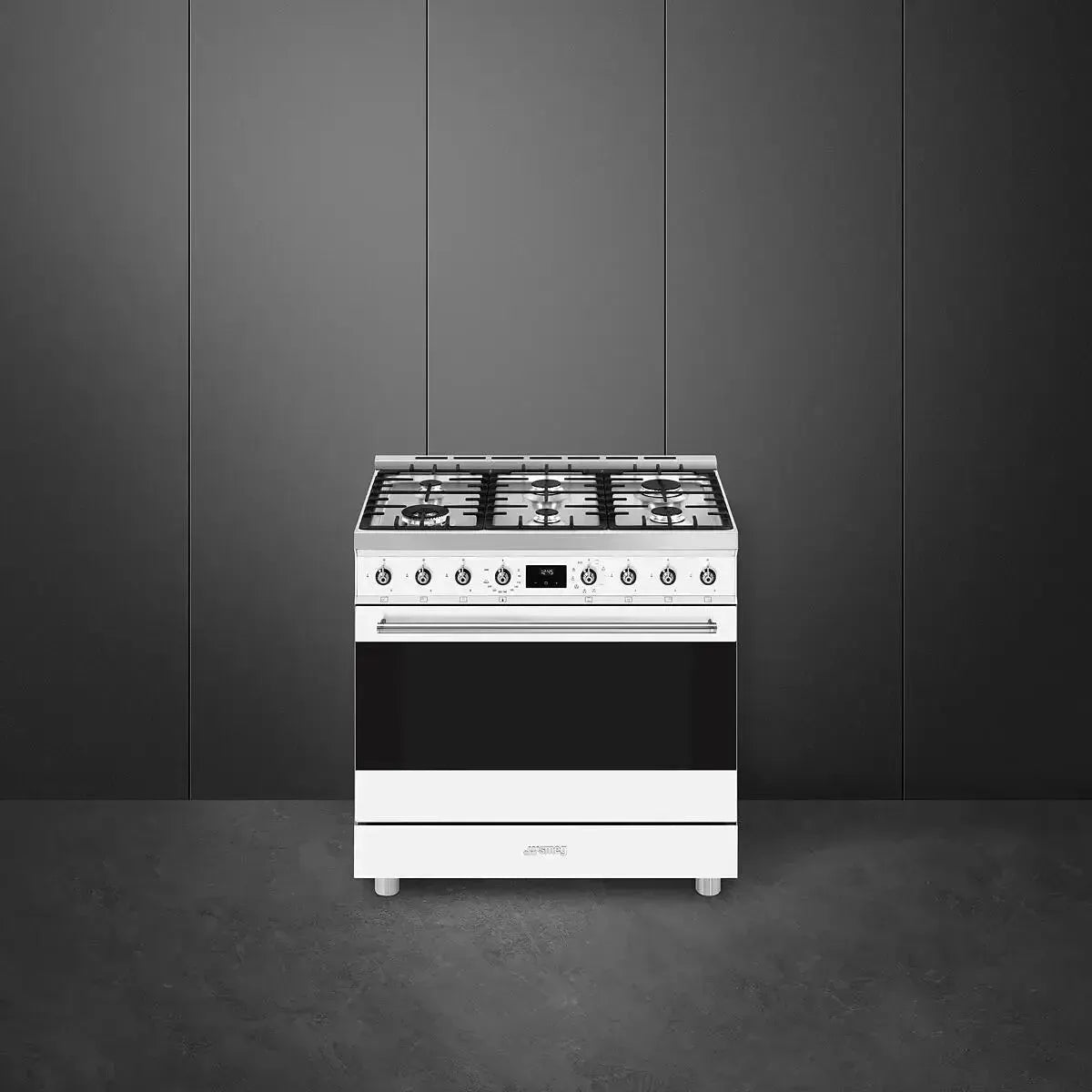 Smeg 90cm 6 Burner Classic Freestanding Dual Fuel Range Cooker in White - Premium Kitchen Appliance for Home Chefs & Entertaining