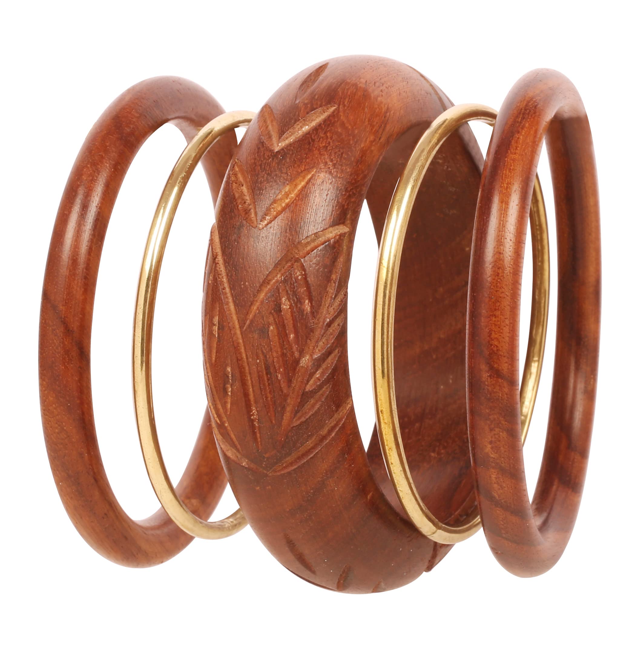 Exquisite Handcrafted Wood & Brass Jewelry Set - Indian Masterly Embedded Work Designer Bracelets & Bangles for Women | Perfect for Boho, Ethnic & Festival Fashion