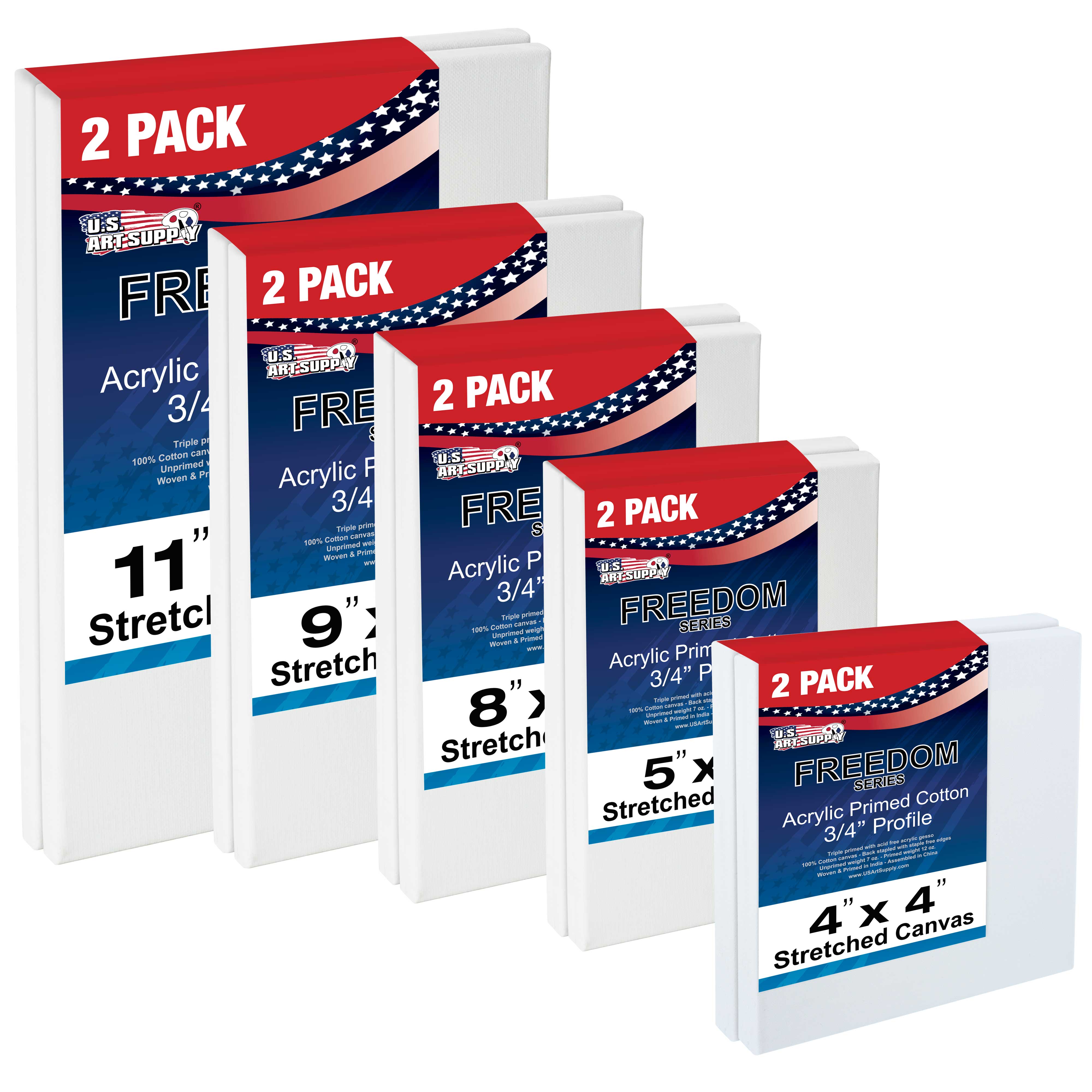 Premium Artist Canvas Multi-Pack - 2 Sets of 4x4, 5x7, 8x10, 9x12, 11x14 Inch 12oz Primed Gesso Stretched Canvases for Oil & Acrylic Painting - Perfect for Beginners, Students & Professional Artists - Home Studio & Classroom Art Supplies