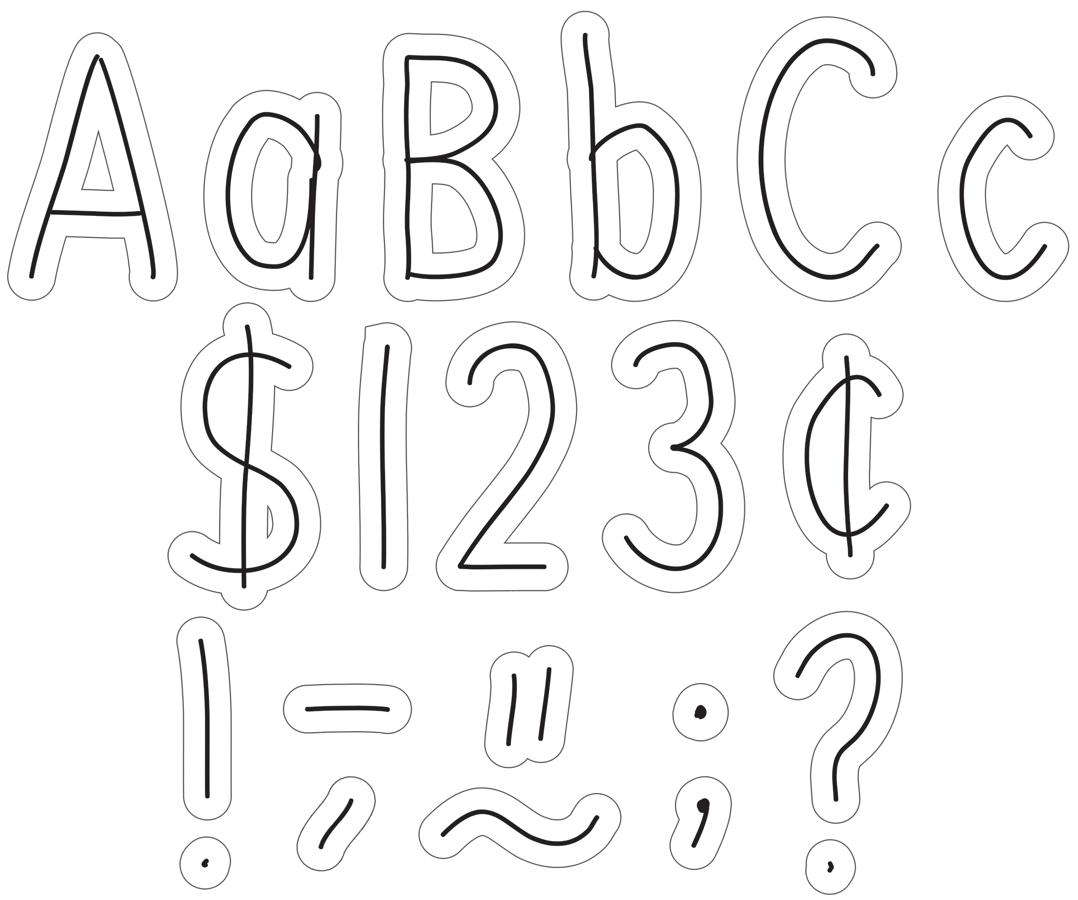 Black on White Hand Drawn 4 Letters Combo Pack - Alphabet Stickers for Scrapbooking, DIY Crafts, and Home Decor