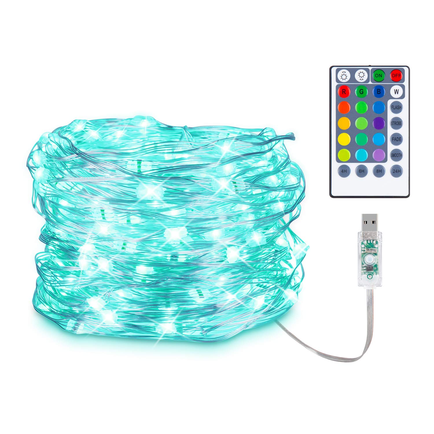 Koxly 33ft 100 LED USB Fairy String Lights - 16 Color Changing Waterproof Twinkle Lights with Remote Control & 4 Lighting Modes - Perfect for Bedroom Decor, Christmas Tree Lights, Garden Party, and Wedding Decorations