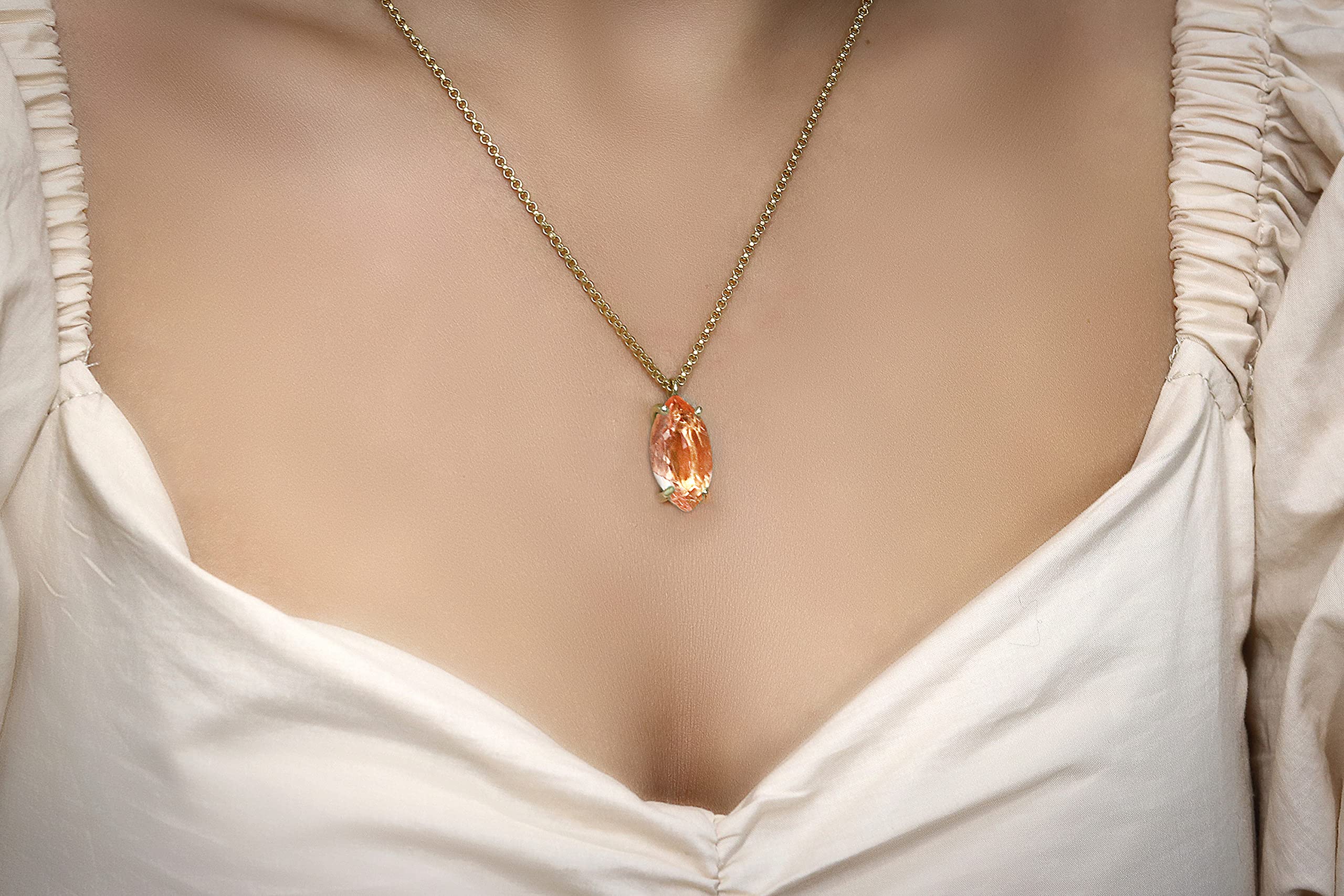 Handmade Morganite Anemone Necklace for Women - Elegant Marquise Cut Gemstone Jewelry - Perfect for Everyday Wear, Bridal Accessories & Special Occasions - Comes with Gift Box