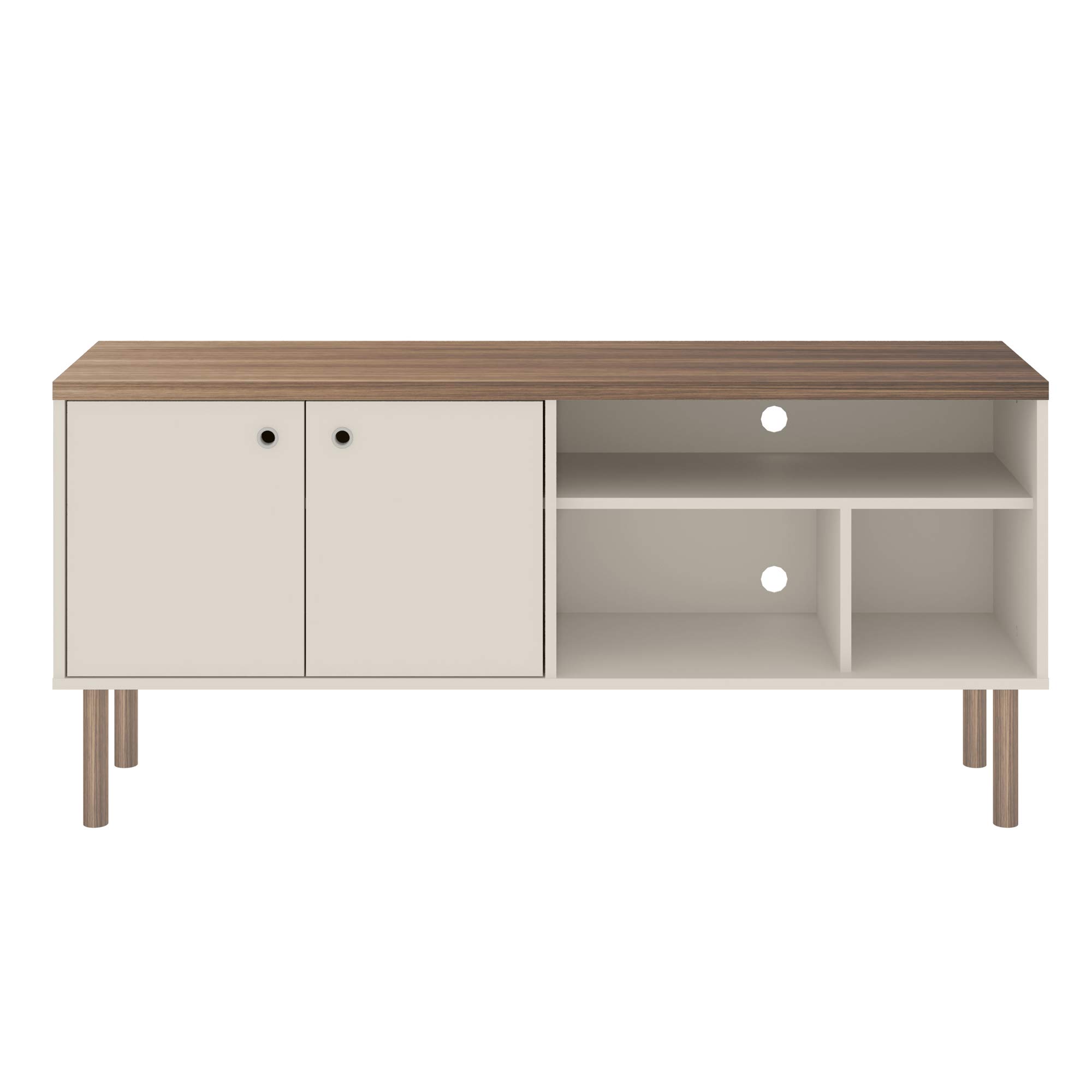 Modern Windsor TV Stand with Media Shelves & Solid Wood Legs - 53.54