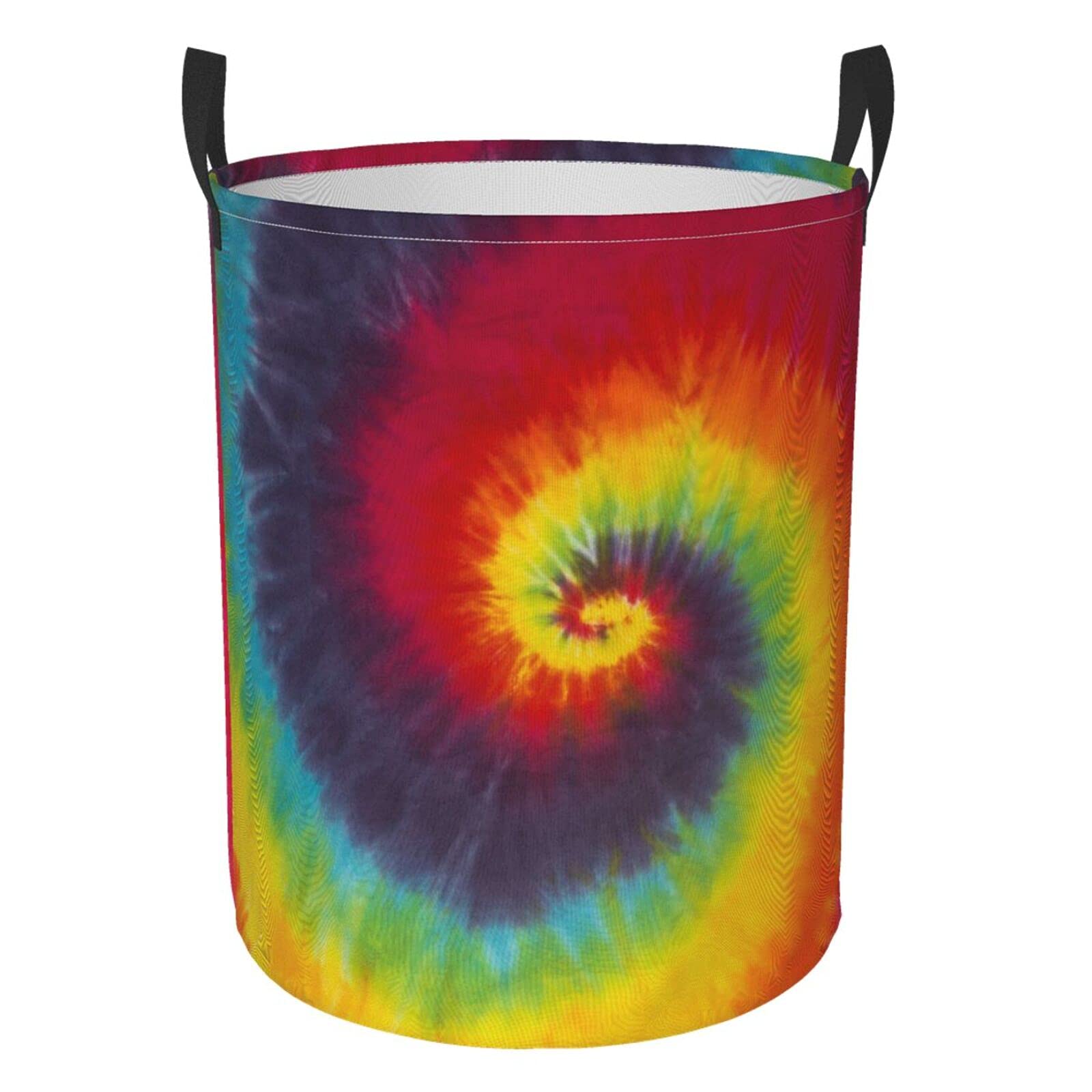Multicolor Tie Dye Swirl Collapsible Laundry Basket with Handle - Waterproof Fabric Hamper for Clothes, Toys & Bathroom Storage - Foldable Organizer Bin for Home, Dorm & Travel Use