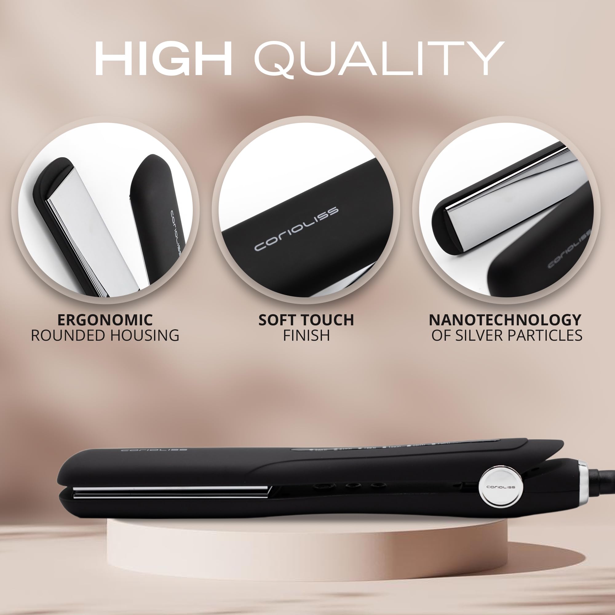 Professional Corioliss Hair Straightener for Women - Extra Wide Titanium Plates Flat Iron with UK Plug, Black Soft Touch - Perfect for Salon, Home & Travel Styling
