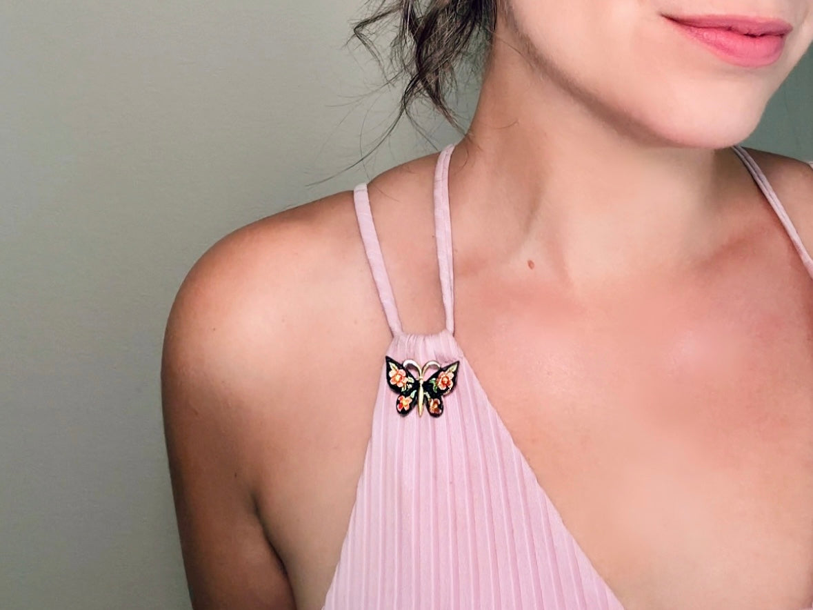 Vintage Butterfly Brooch - Elegant Enamel Butterfly Pin in Pink, Green & Gold Tone for Women | Perfect for Spring Fashion, Weddings, Parties & Gift Giving