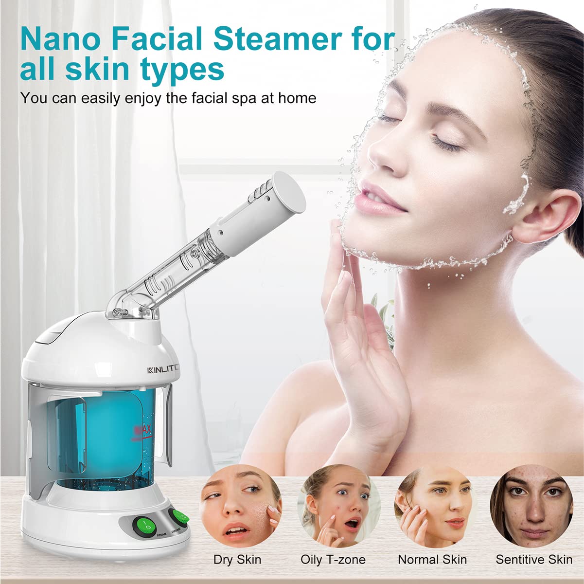 Professional Ozone Facial Steamer with 360° Rotatable Arm - 40 Minute Steam Time for Deep Cleansing - Portable Humidifier for Unclogging Pores & Blackheads - Perfect for Home Spa & Salon Facial Treatments (White) - Ideal for Skincare Routine, Relaxation & Professional Beauty Services