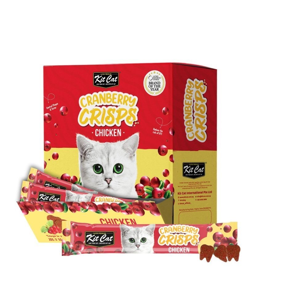 Kit Cat Cranberry Crisps 20g - Natural Cat Treats with Real Chicken, Beef, Lamb, Salmon, Seafood & Tuna - Grain-Free & Healthy Snacks for Cats - Perfect for Training, Rewards & Bonding with Your Feline Friend