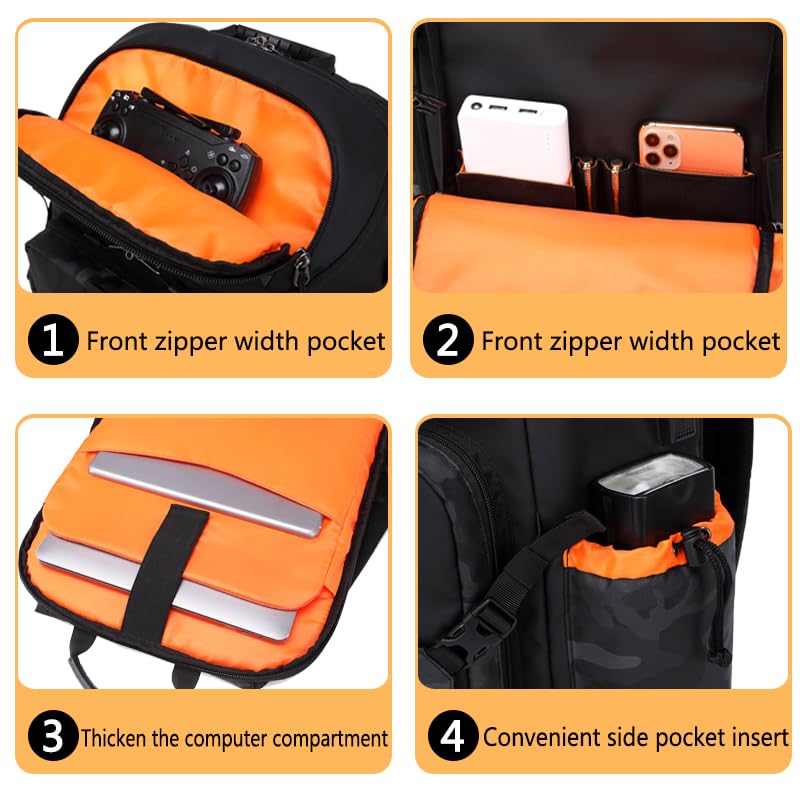 Professional DSLR/SLR/Mirrorless Camera Backpack for Photographers - Large Waterproof Photography Bag with Laptop Compartment & Tripod Holder (Orange) - Perfect for Travel, Hiking & Outdoor Photography
