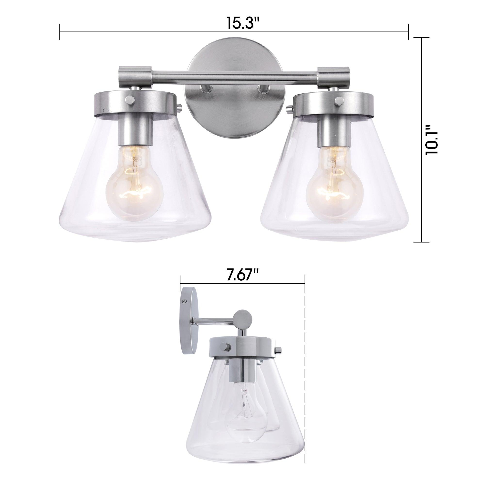 Gleam Modern Farmhouse 2-Light Vanity Light - Bathroom Wall Sconce for Mirror Lighting, Farmhouse Style Fixture with Clear Glass Shades, Perfect for Bedroom, Powder Room or Dressing Area