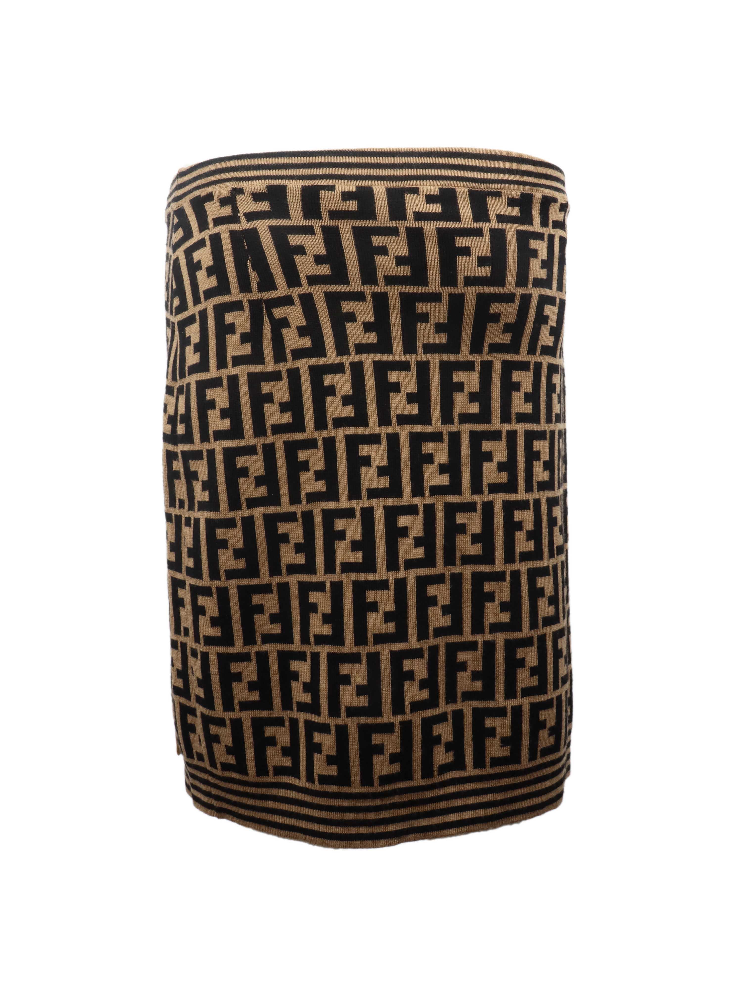Fendi Zucca Vintage Wool Skirt for Women | Retro High Waist Pleated Mini Skirt | Perfect for Fall Winter Outfits, Office Wear & Casual Chic Style