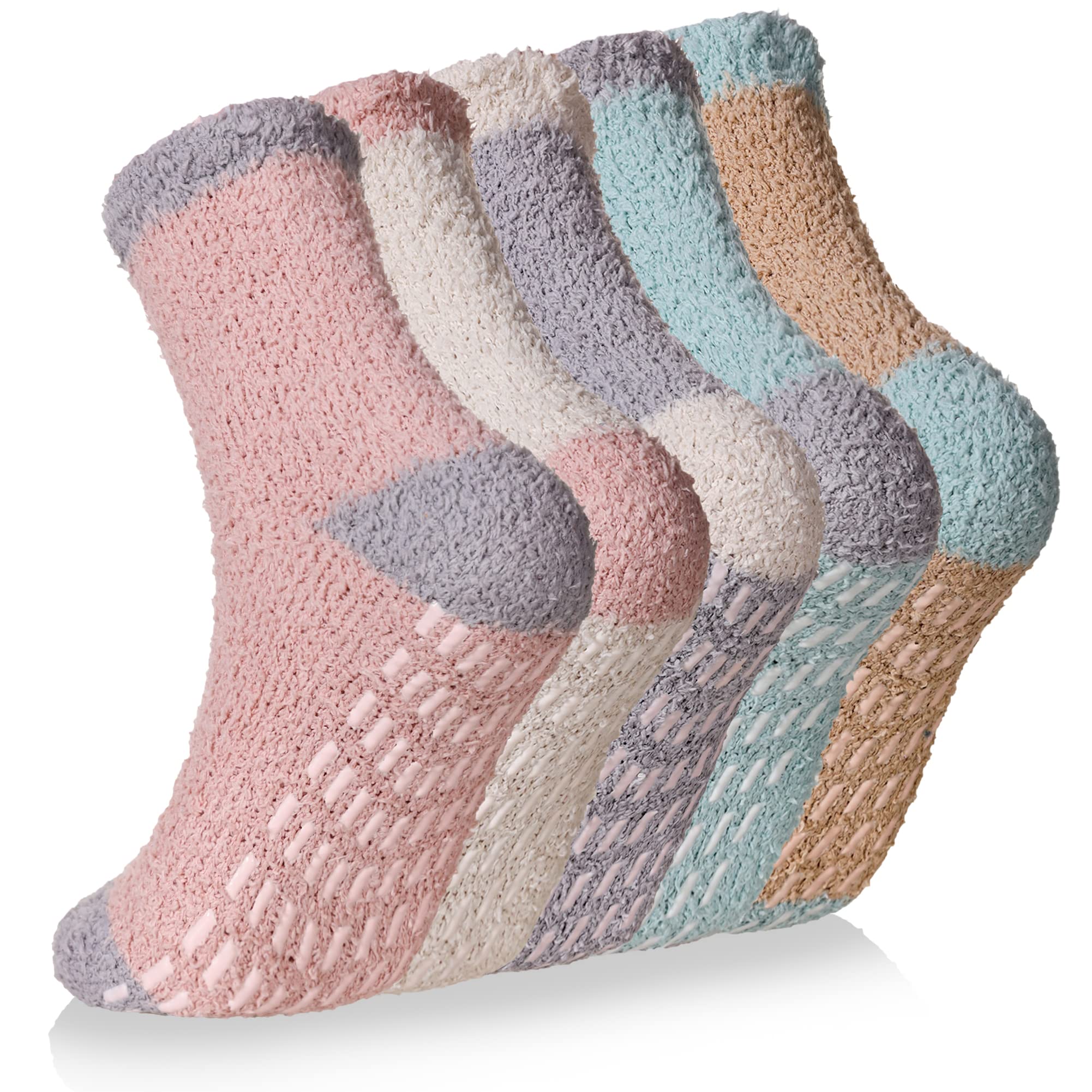 Non-Slip Fuzzy Hospital Socks for Women - Ultra Soft Fleece Winter Slipper Socks with Grips - Warm Cozy Thick Fluffy Sleep Socks for Home, Hospital & Recovery Use