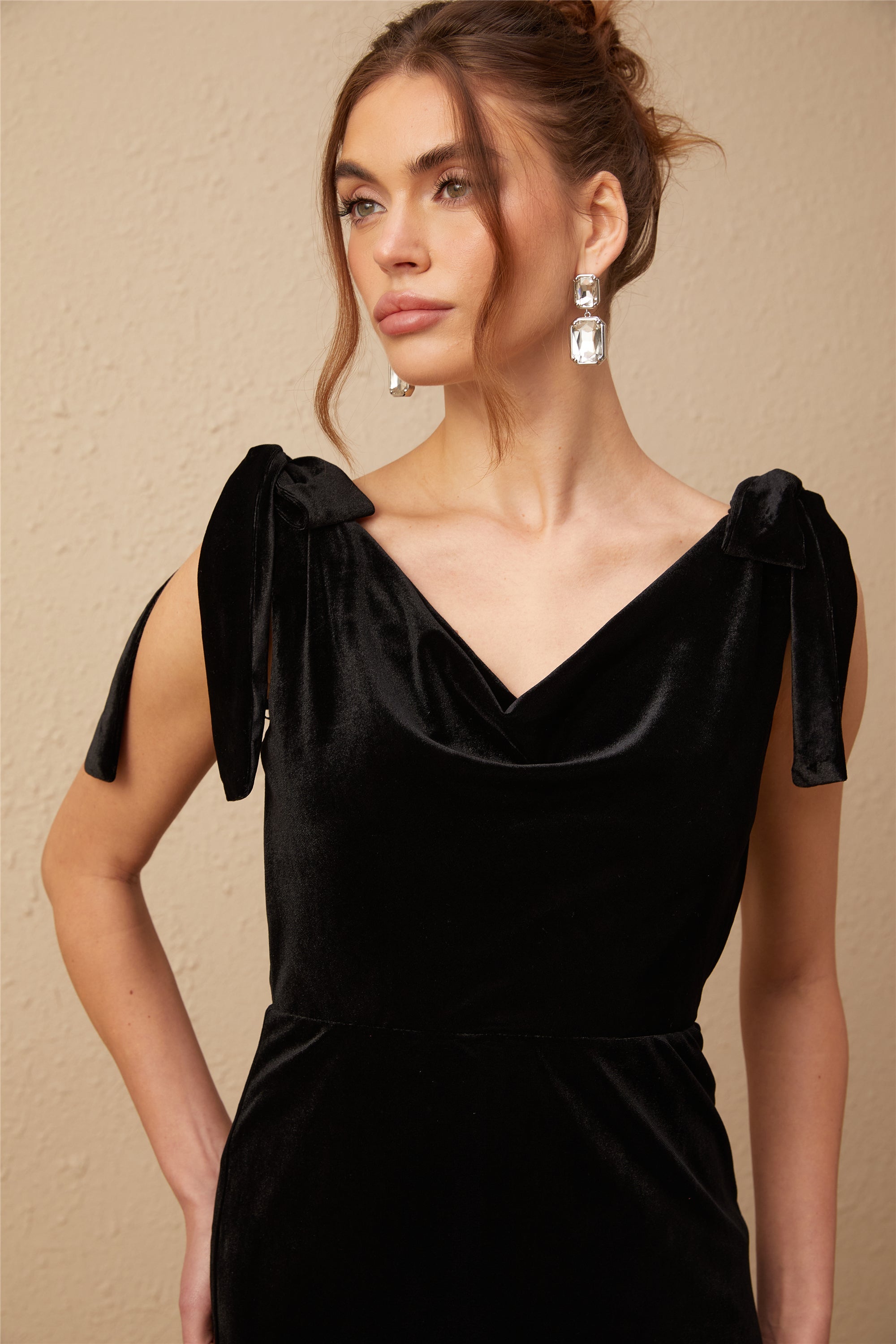 Elegant Audrey Embellished Velvet Open Back Maxi Dress for Women - Perfect for Evening Parties, Weddings & Special Occasions