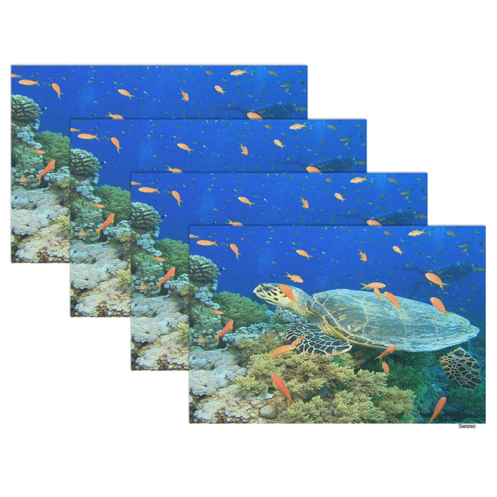 Swono 4-Pack Sea Turtle Placemats - Waterproof Oilproof 12