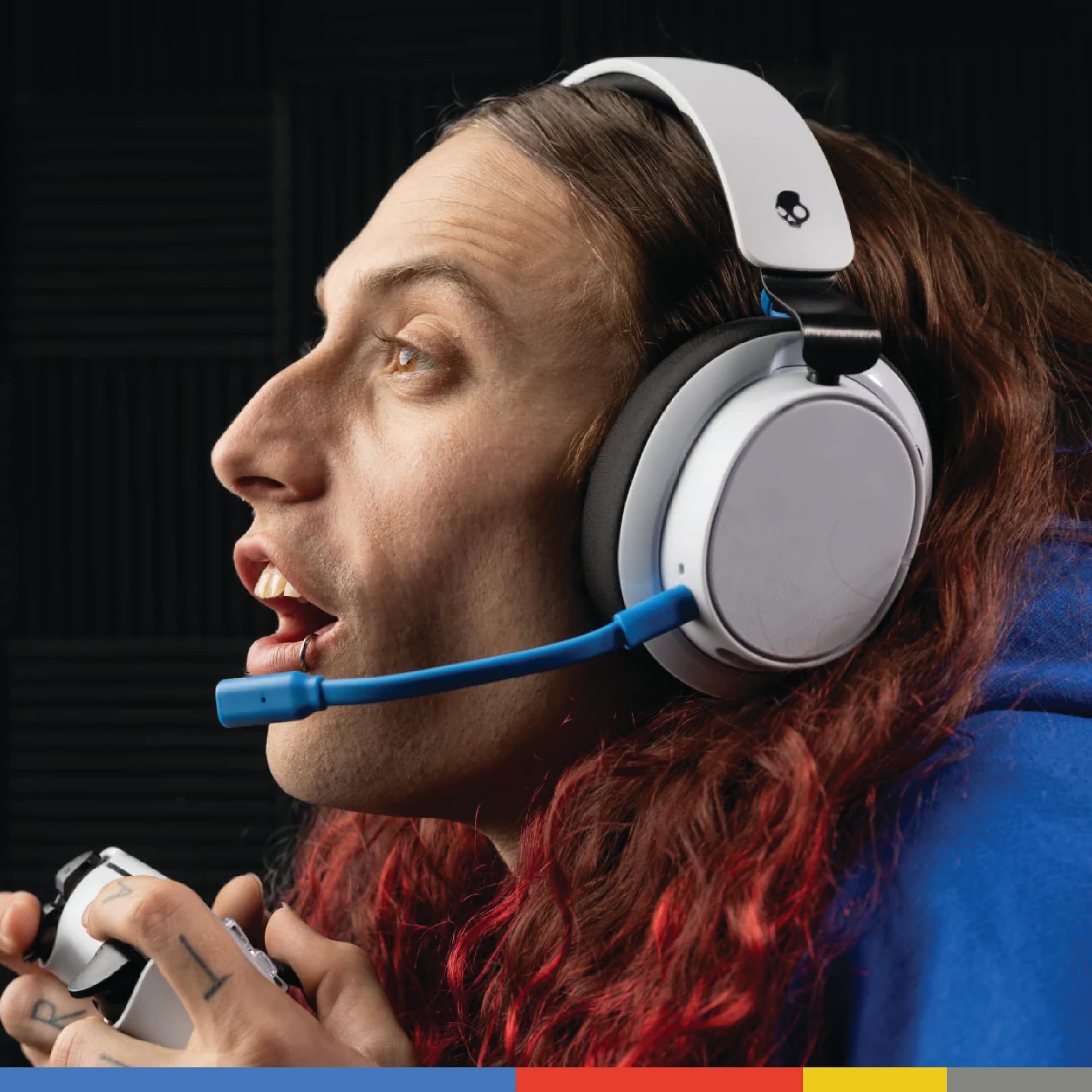 Skullcandy SLYR Pro Wireless Gaming Headset with Ultra Low Latency - Multi-Platform Over-Ear Headphones for PS5, Xbox, PC & Nintendo Switch (White/Blue) - Perfect for Competitive Gaming & Immersive Audio Experience