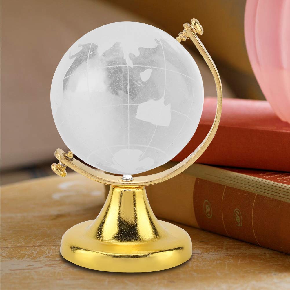 3D Crystal World Globe Ball - Mini Glass Desk Sphere with Clear World Map, Home & Office Decoration, Creative Birthday/Wedding/Memorial Gift, Gold Desktop Ornament - Perfect for Gifting, Travel Enthusiasts & Geography Lovers