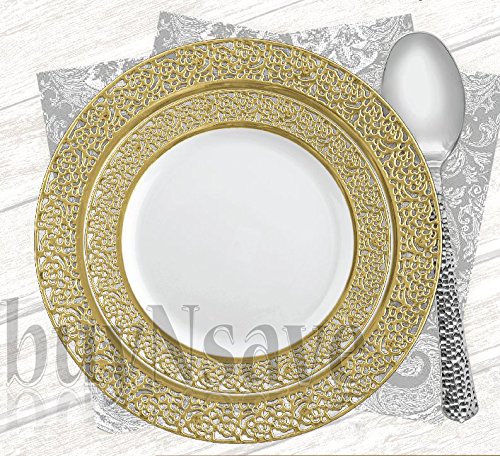 Elegant Wedding Party Disposable Plastic Plates Set - 60-Piece Dinnerware Kit with 10.25