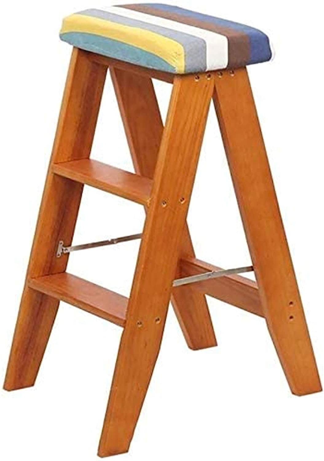 OKUOKA Portable Wooden Step Stool - Foldable Kitchen Ladder Stool, Dining Chair with Sponge Cushion, High Step Stool for Library, Home & Office Use - Perfect for Reaching High Shelves, Cooking & Storage Access