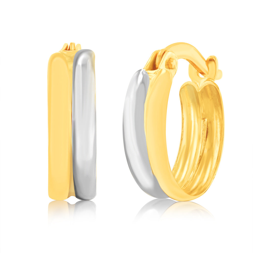 9ct White and Yellow Gold Two-Tone Fancy Hoop Earrings for Women - Elegant Fashion Jewelry for Parties, Weddings & Everyday Wear
