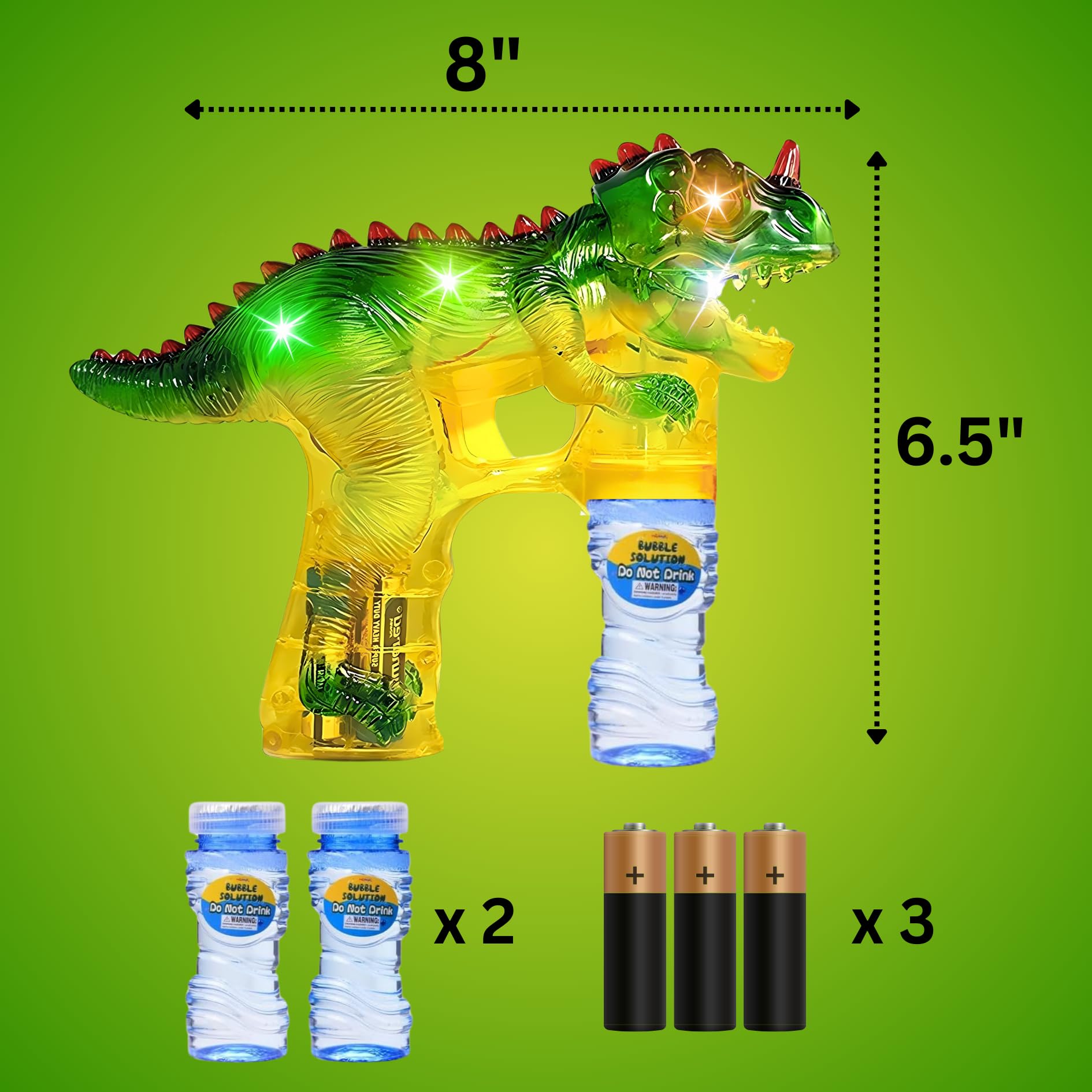 2 Pack Dinosaur & Tornado Bubble Gun Shooter Toy with Refill Bottles & Batteries - Fun Bubble Blower for Toddlers & Kids - Perfect for Birthday Parties, Outdoor Play & Summer Activities