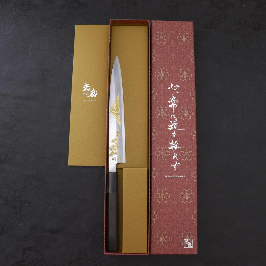 Premium Yanagiba Sushi Knife 210mm - White Steel #2 Kasumi Chokin with Sakura Fuji Buffalo Ebony Handle | Japanese Chef Knife for Sashimi, Sushi & Precision Cutting