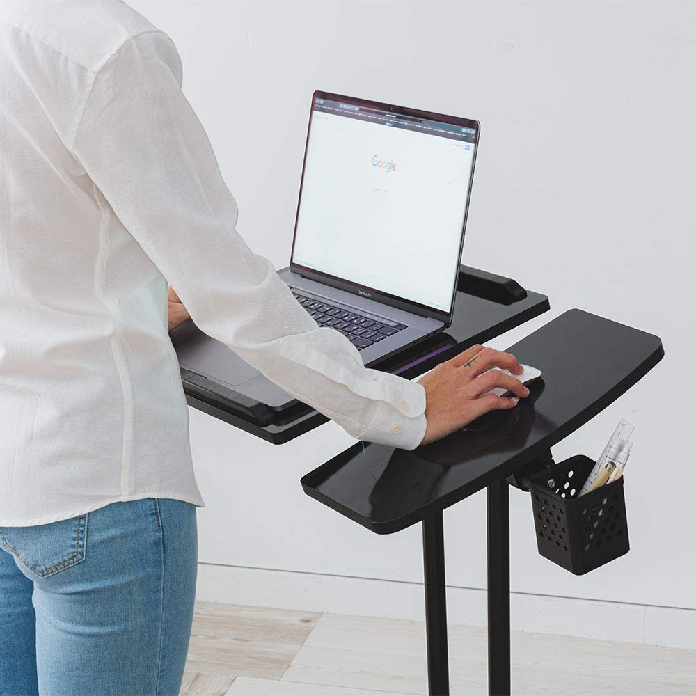 Adjustable Laptop Desk with Wheels - Portable Overbed Table, Tiltable Laptop Stand & Bedside Workstation - Perfect for Home Office, Hospital Bed, Dorm Room & Small Spaces (Black)