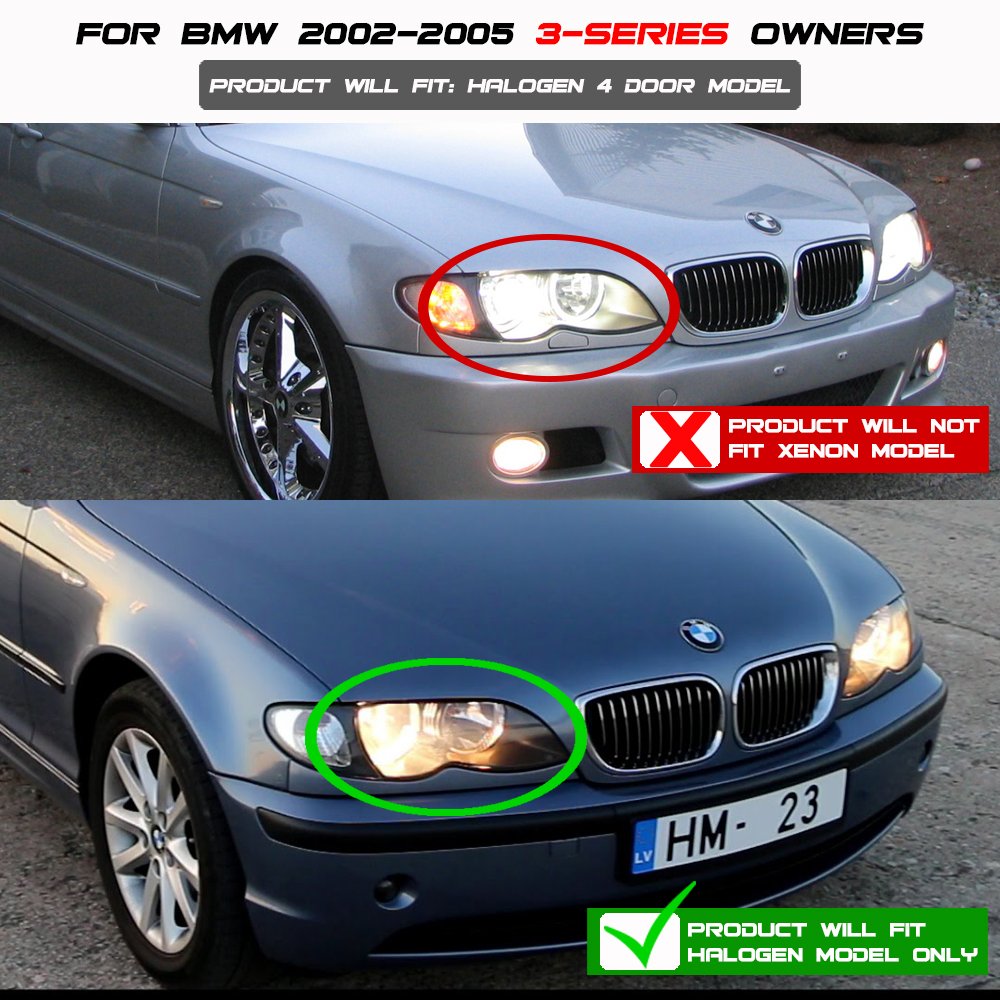 BMW 3-Series 02-05 LED Halo Headlights - Chrome/Smoked Lens Upgrade for Enhanced Night Driving & Style