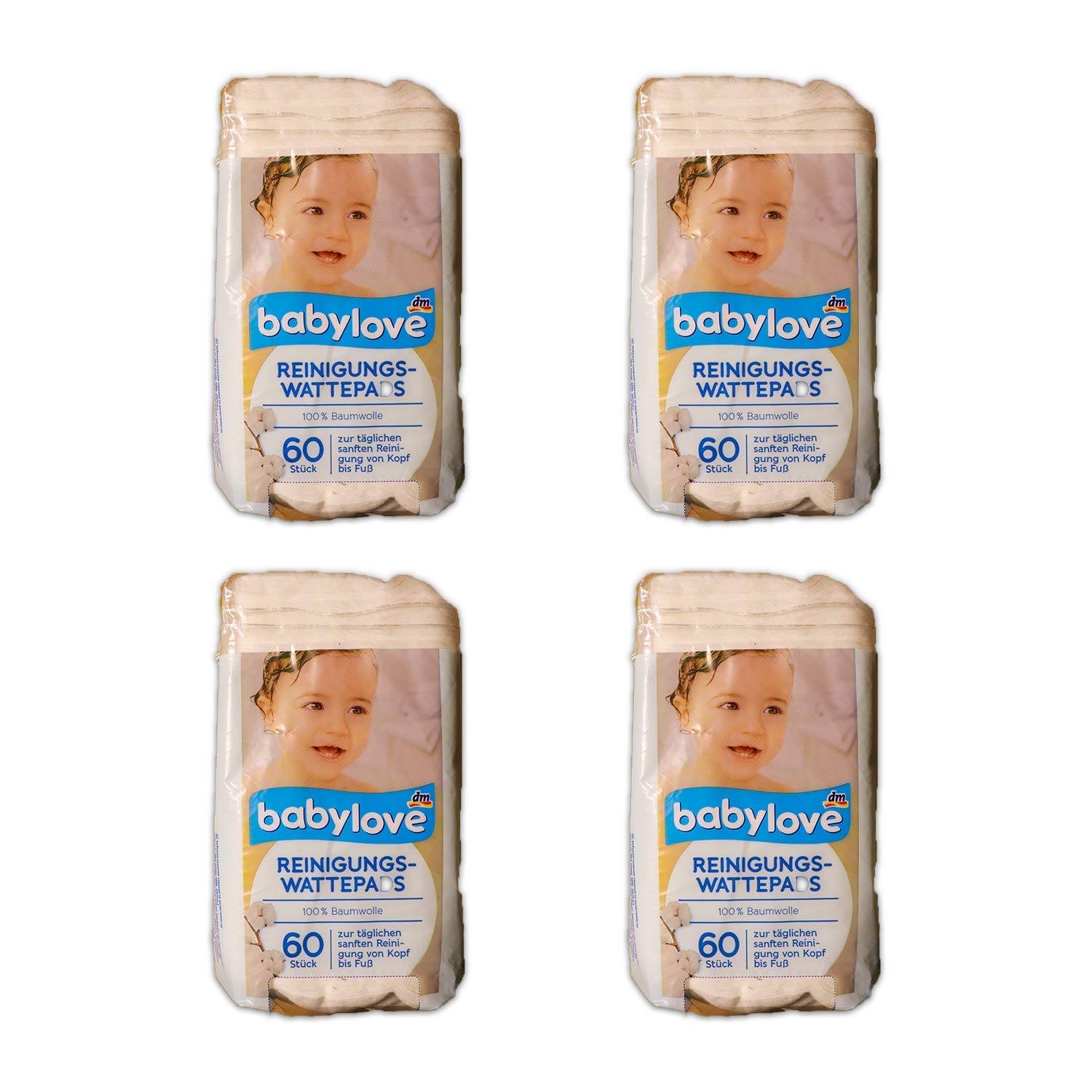 Babylove Soft & Gentle Cleaning Cotton Pads - 4 Pack (240 Count) | Hypoallergenic & Ultra-Absorbent for Baby Care, Makeup Removal & First Aid | Perfect for Sensitive Skin & Daily Beauty Routine