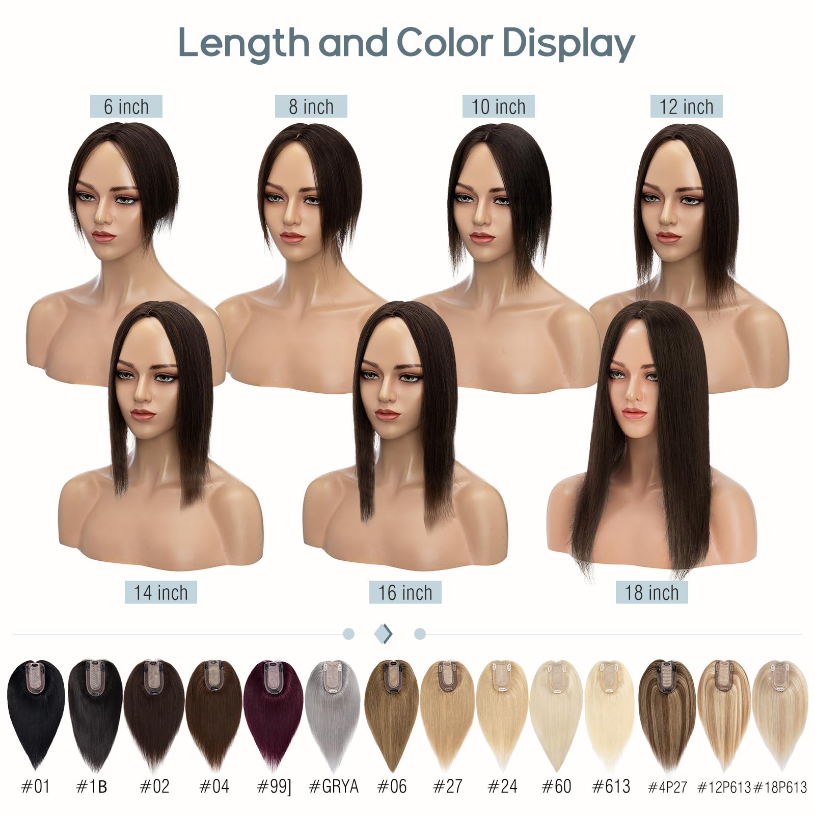 100% Human Hair Topper for Women - Remy Hair Silk Base Clip-in Topper 16