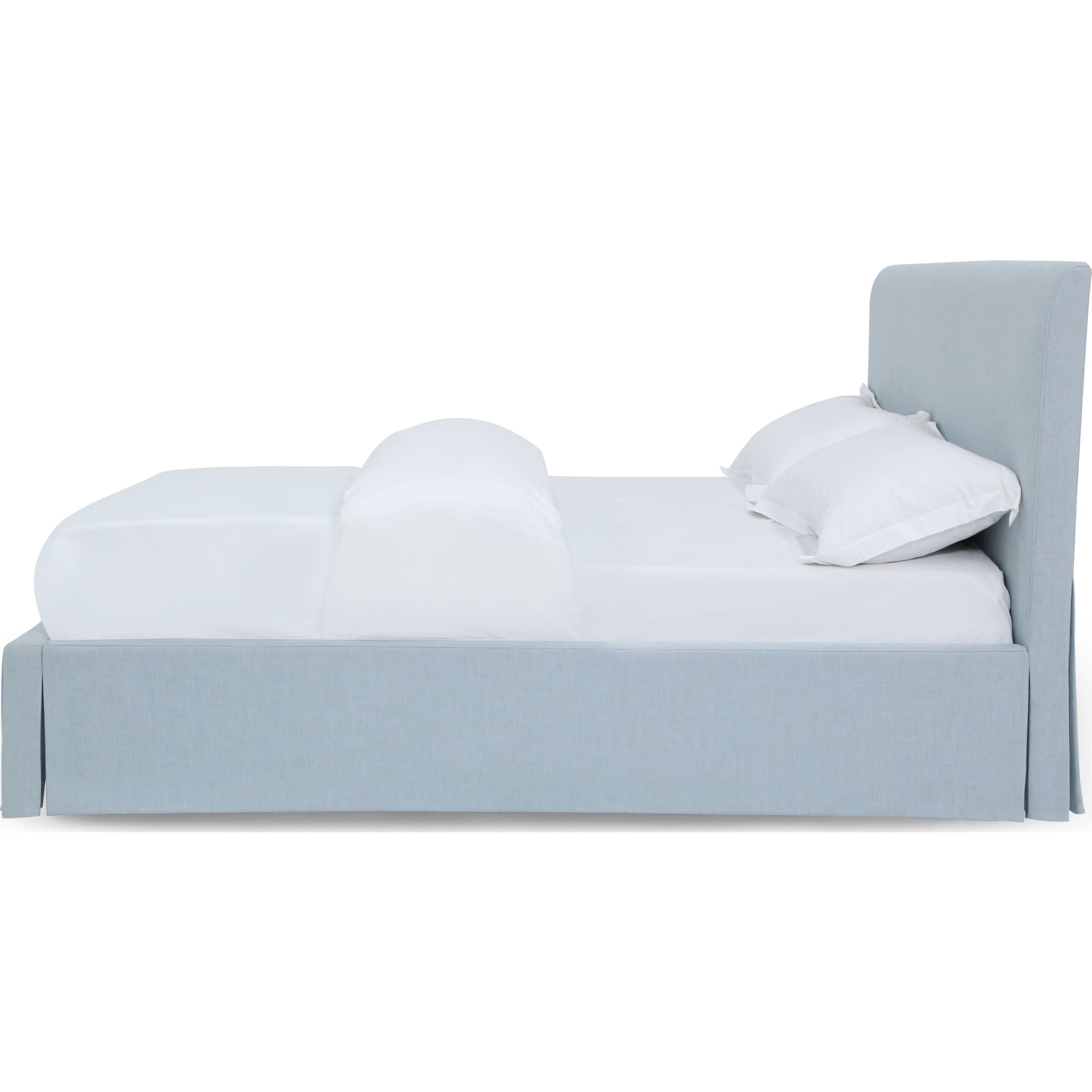Shelby Skirted Footboard Storage Panel Bed in Sky Blue - Queen Size Platform Bed with Underbed Storage for Small Bedrooms & Guest Rooms