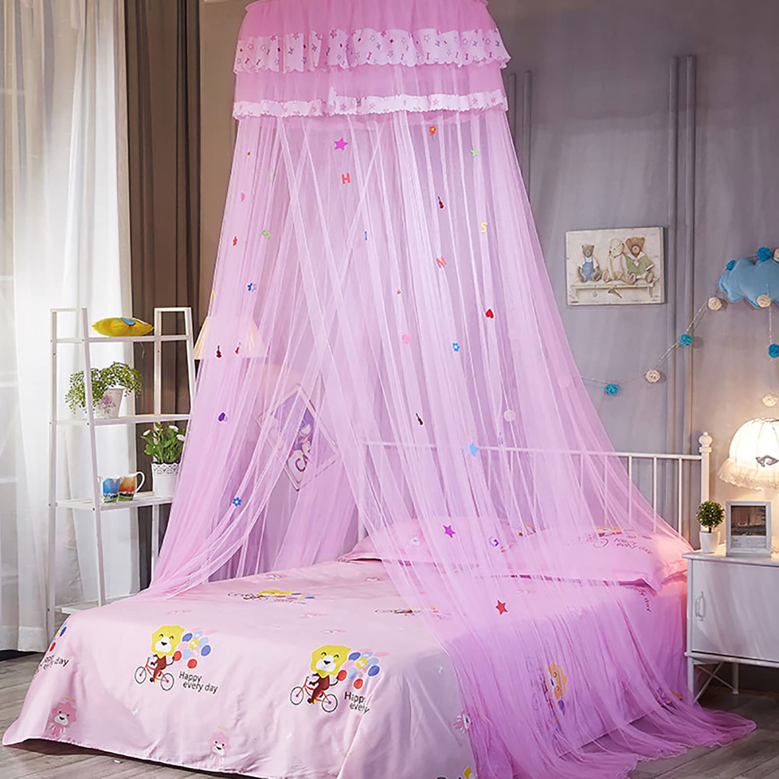 Fdit Princess Bed Canopy for Girls - White Lace Mosquito Net with Round Dome Design, Foldable & No Punching Needed - Perfect for Kids' Bedrooms, Sleepovers & Nursery Decor