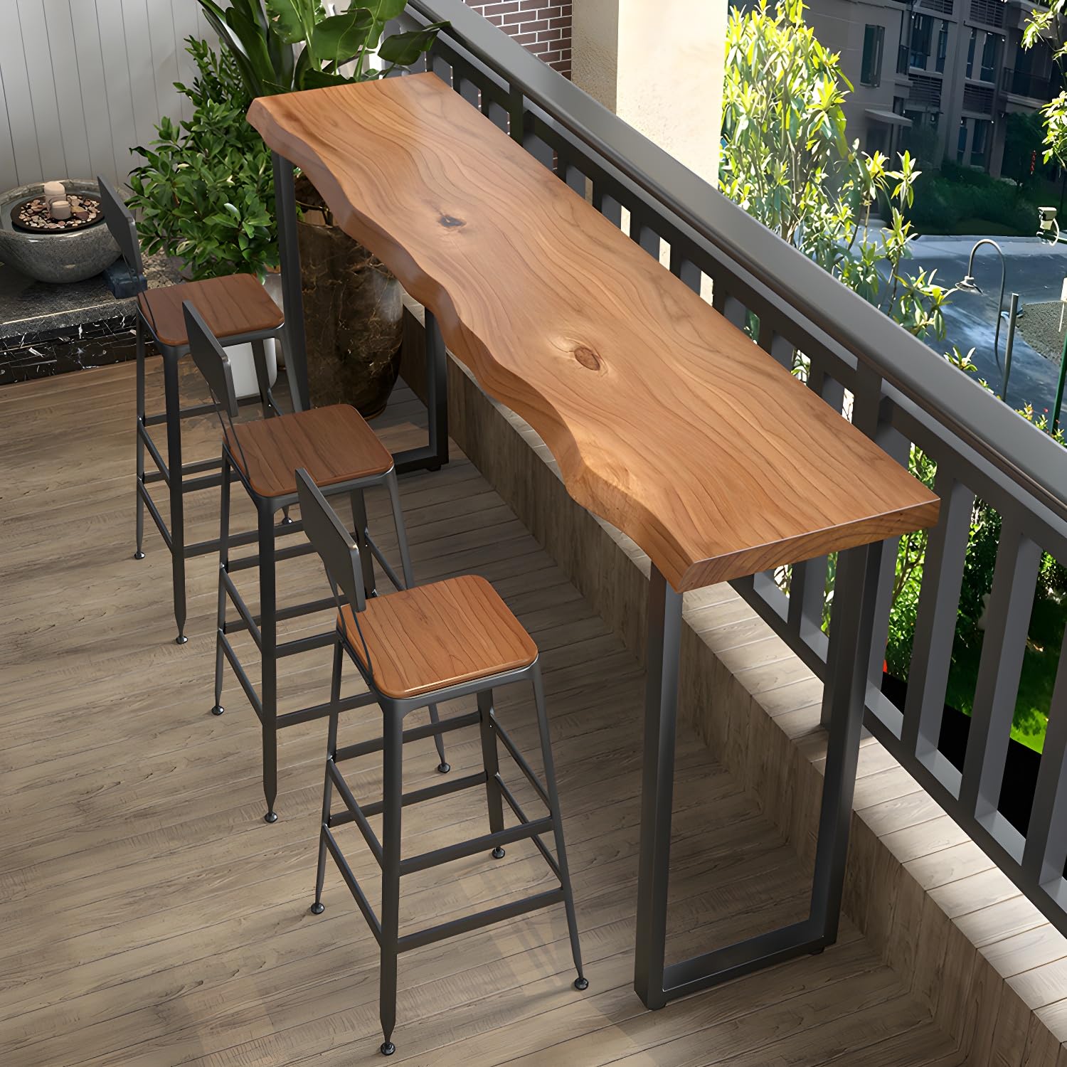 Solid Wood Bar Height Table - Live Edge Sofa Console & Dining Table - Industrial Narrow Bar Top Table (47.2