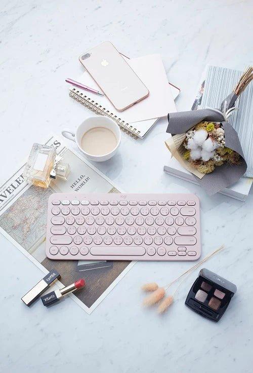 Logitech K380 Multi-Device Bluetooth Keyboard - Compact, Quiet Typing for PC, Mac, Tablet, Phone - Pink | Perfect for Home, Office & Travel Use