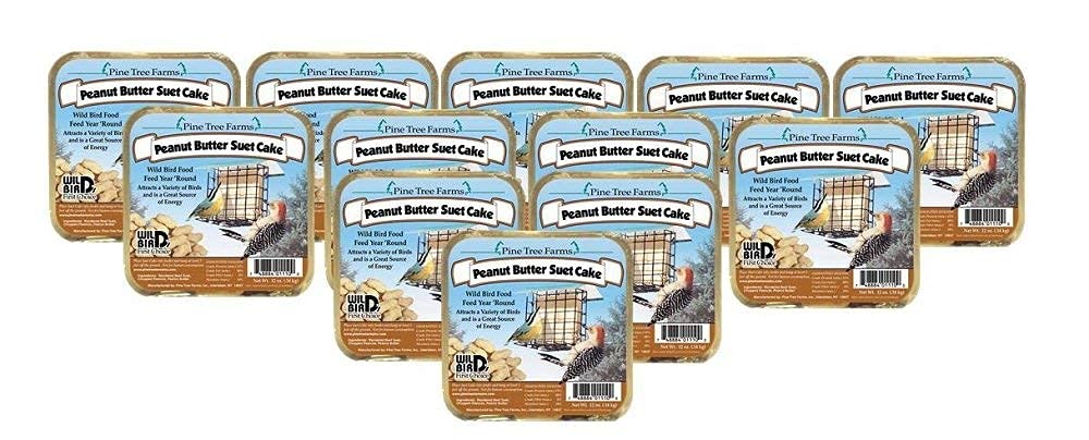 12 Pack Pine Tree Farms Peanut Butter Suet Cake - Wild Bird Food (12 Ounce) - High Energy Treat for Backyard Birds in Winter & Cold Weather