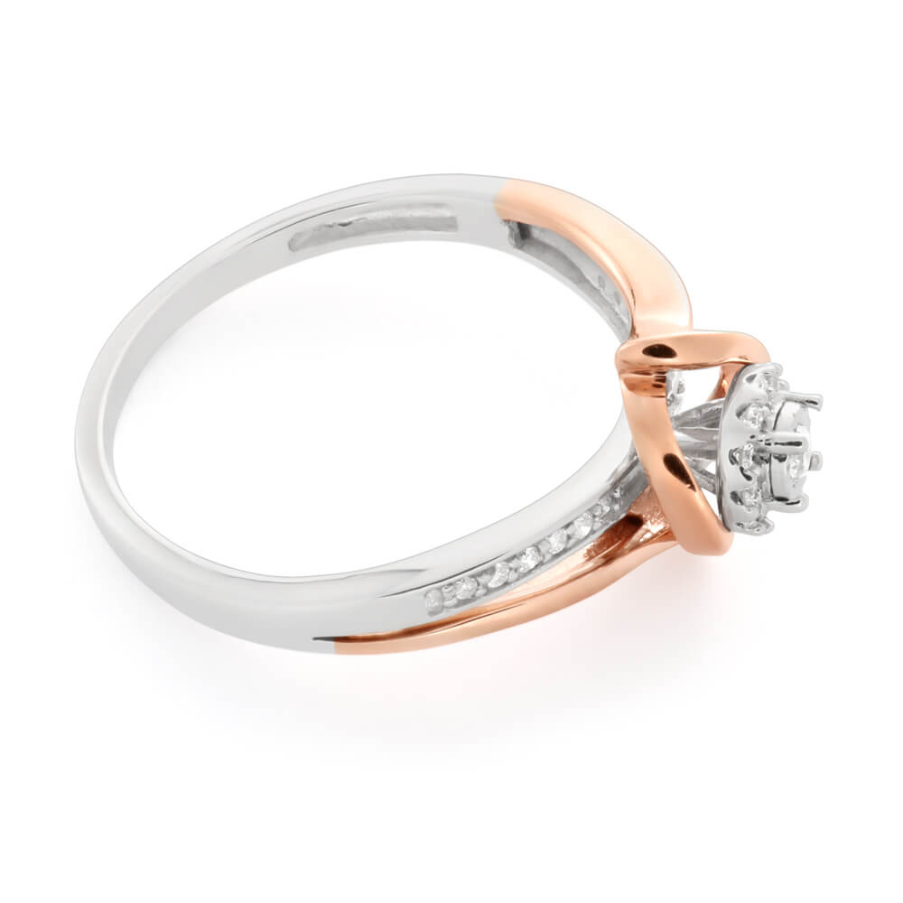 9ct White Gold 0.15 Carat Diamond Ring with Disc Setting and Rose Rhodium - Elegant Wedding Band, Anniversary Gift for Her, Perfect for Engagement & Special Occasions