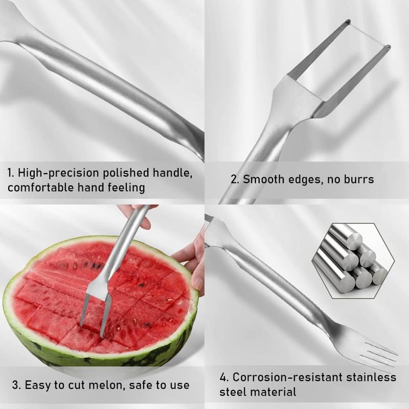 2024 Stainless Steel 2-in-1 Watermelon Cutter & Slicer - Dual Head Fruit Knife Fork for Easy Melon Cutting - Portable Kitchen Tool for Summer BBQs, Picnics & Home Use