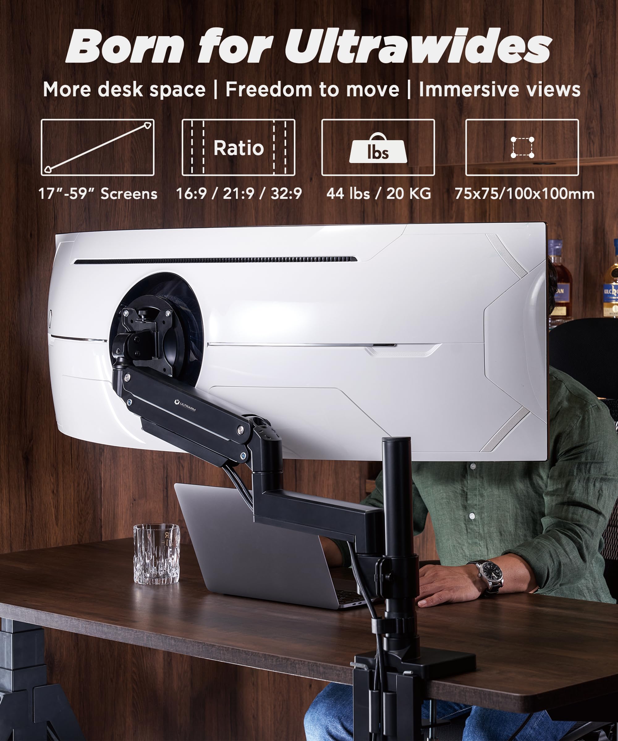 Heavy Duty Monitor Arm for Ultrawide Monitors up to 57