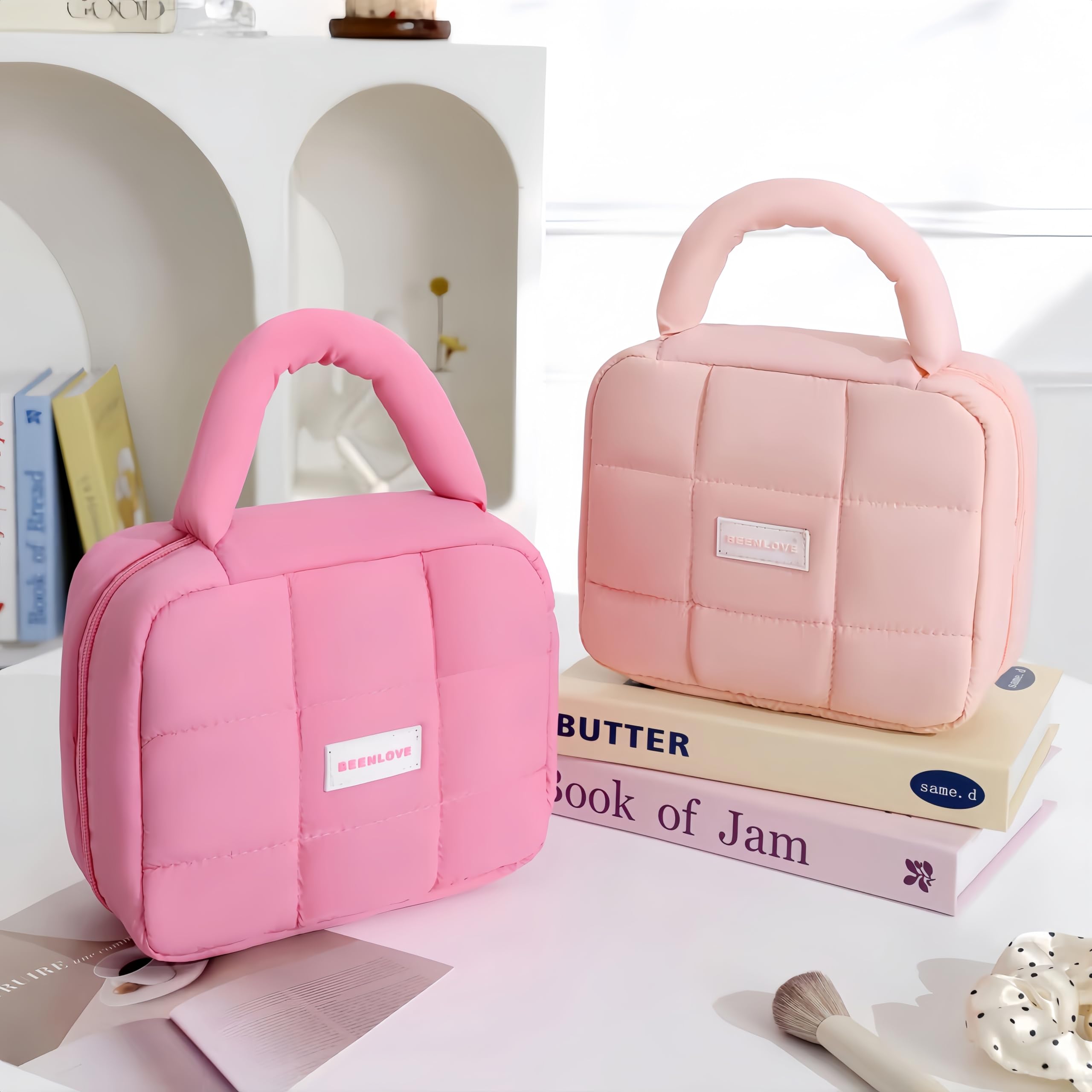 Waterproof Travel Makeup Bag with Zipper & Handle - Cute Pink Cosmetic Organizer for Women & Girls | Perfect for Vacation, Gym, or Daily Essentials Storage