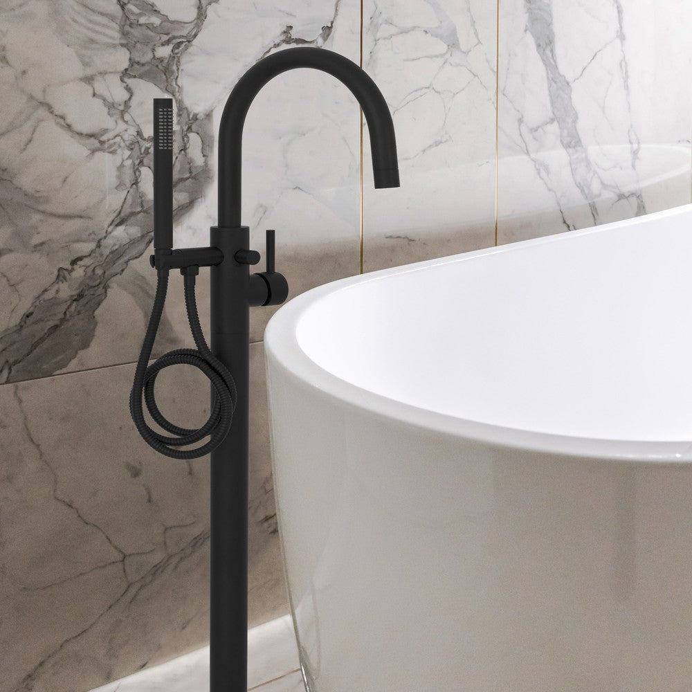 ZLINE Emerald Bay Matte Black Bath Tub Filler with Hand Shower - Modern Freestanding Tub Faucet for Luxury Bathrooms (EMBY BTF MB) | Perfect for Spa-Like Bath Experiences & Master Bathroom Upgrades