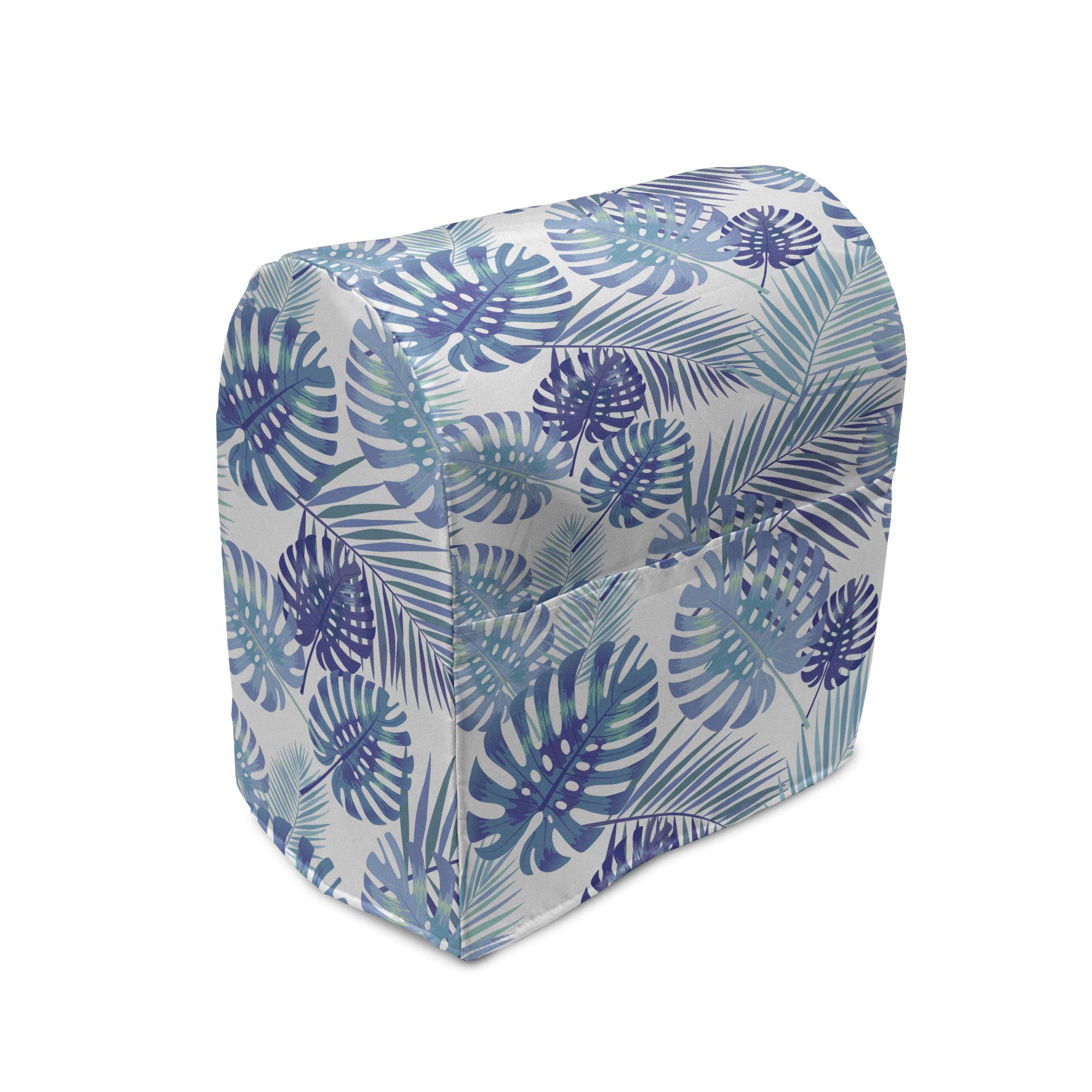 Ambesonne Tropical Palm Leaves Stand Mixer Cover - Blue & White 6-8 Quart Kitchen Appliance Organizer with Pocket | Perfect for Baking, Countertop Storage & Kitchen Decor