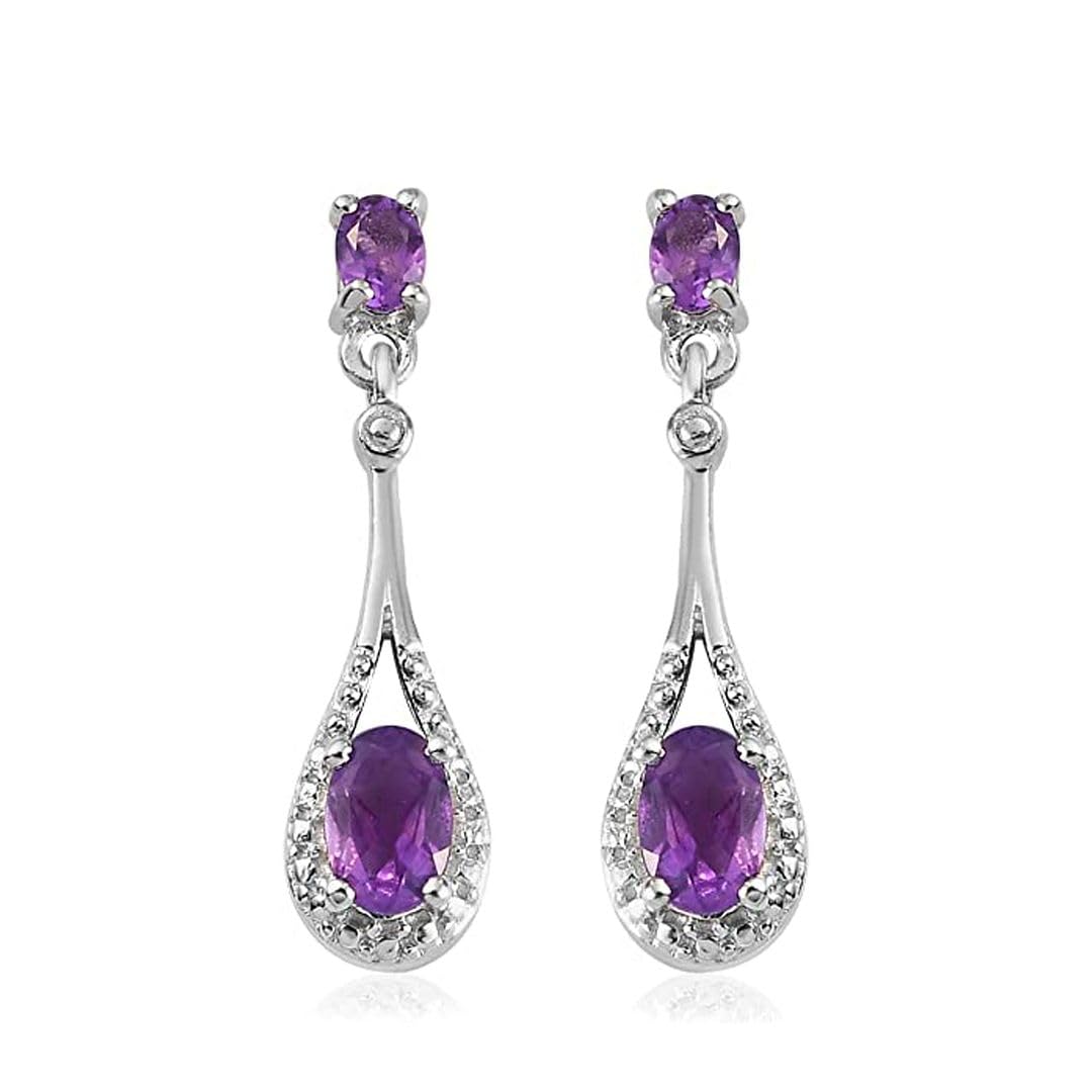 Shop LC Platinum Plated Amethyst Dangle Earrings for Women - February Birthstone Jewelry, Elegant Drop Earrings for Birthday Gifts | Perfect for Valentine's Day, Anniversary & Special Occasions