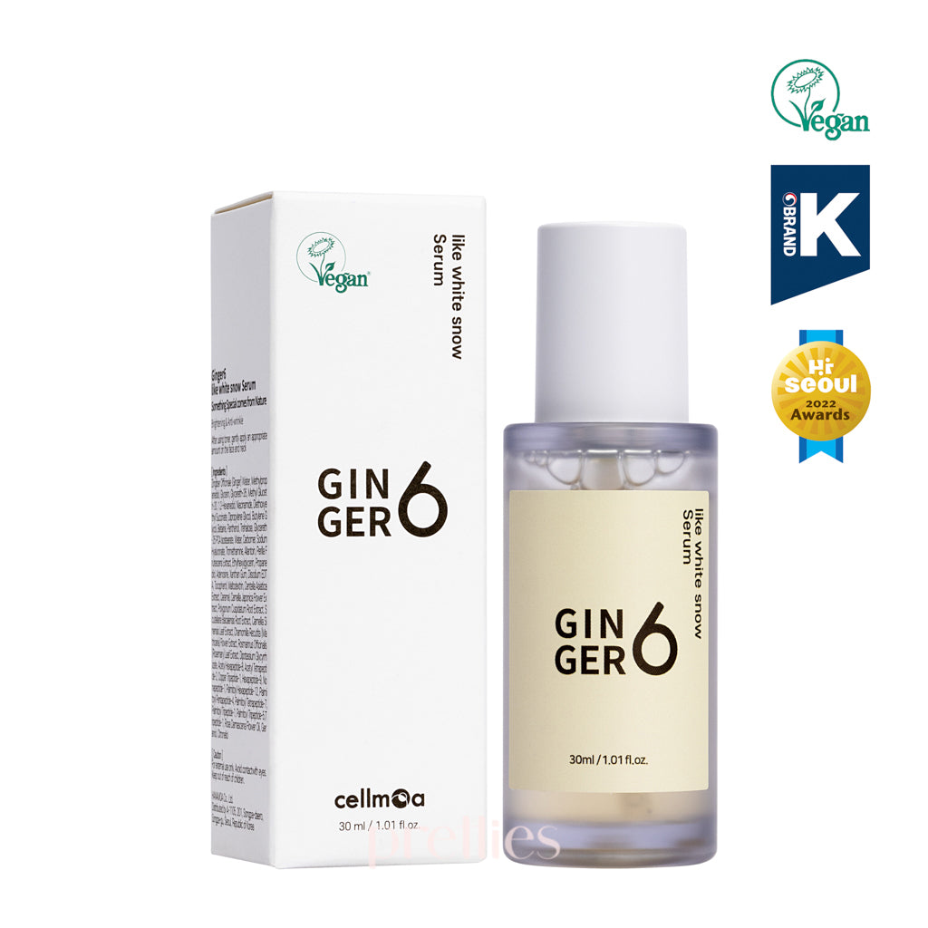 Ginger6 Like White Snow Serum 30ml - Brightening & Hydrating Facial Treatment for Glowing Skin | Perfect for Daily Skincare Routine & Nighttime Regimen
